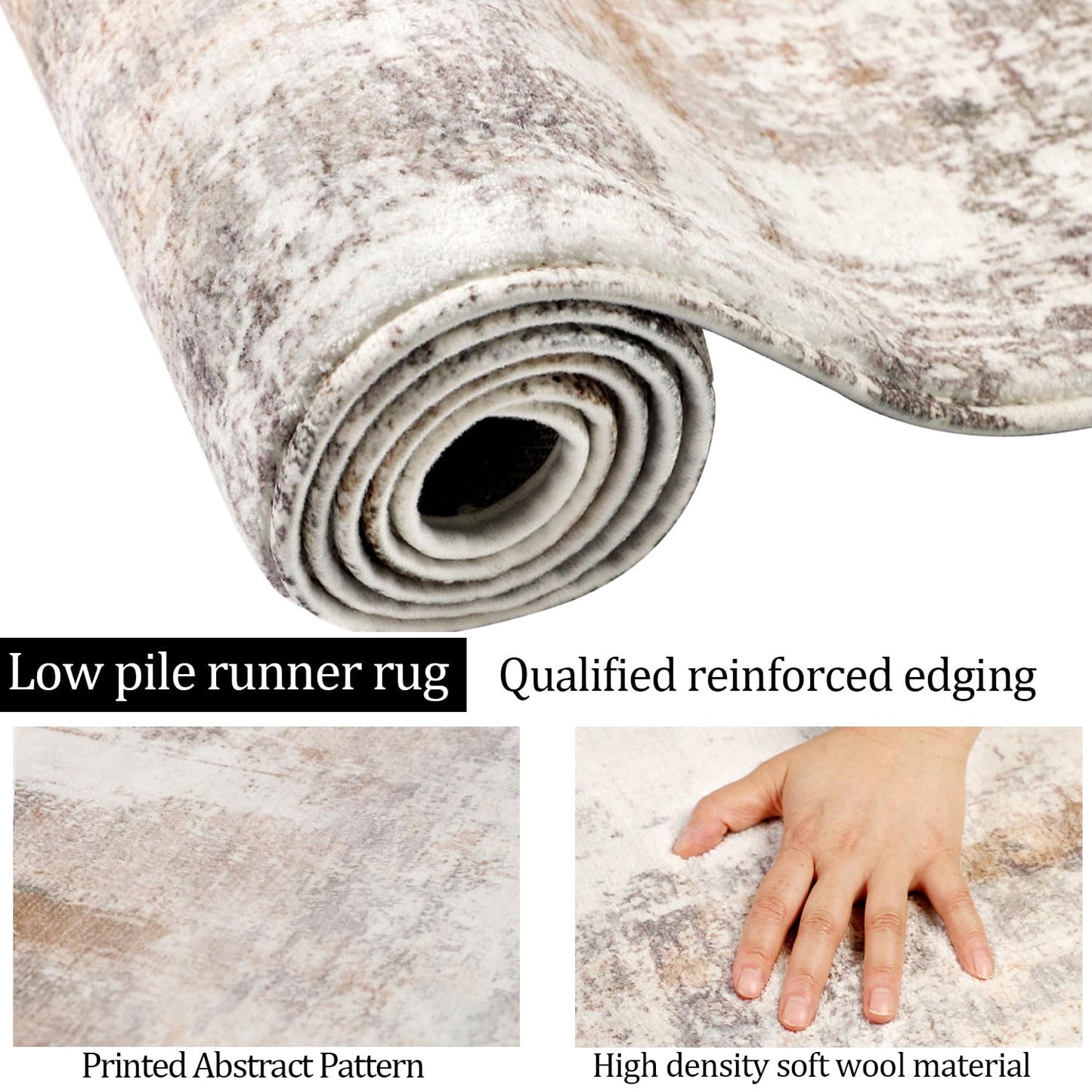 famibay Runners for Hallways Non Slip, Modern Abstract Washable Runner Rug, Soft Hallway Rug Pet Friendly Faux Wool Low Pile Carpet Floor Runner for Kitchen Bathroom Bedroom(Beige/Camel)