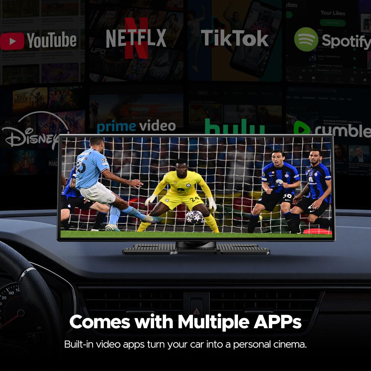 Volam 11'' Wireless Carplay Screen for Car Built-in Net-Flix YouTube Apps, Portable Touchscreen Car Stereo with Android Auto, Backup Camera, OTA Updates, Bluetooth, Voice Control, GPS Navigation,FM