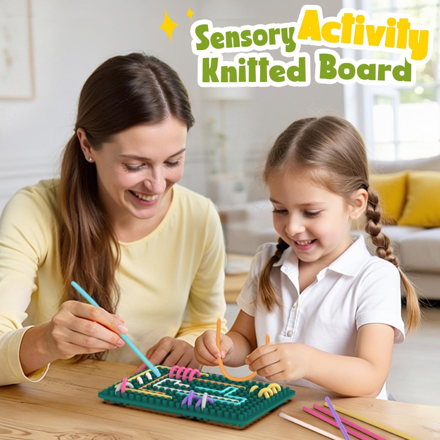 Silicone Fidget Toys for Kids, Sensory Activity Knitted Board for Stress Relief, Calming, Focus, ADHD and Autism, Sensory Travel Toys for Kids 3+ & Adults with 20 Strings