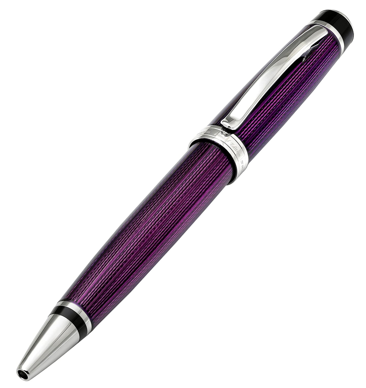 Xezo Incognito Brass Ballpoint Pen in Purple Metallic Color, Diamond-Cut Engraved, Serial, Platinum Plated Parts (Incognito Purple B-2)