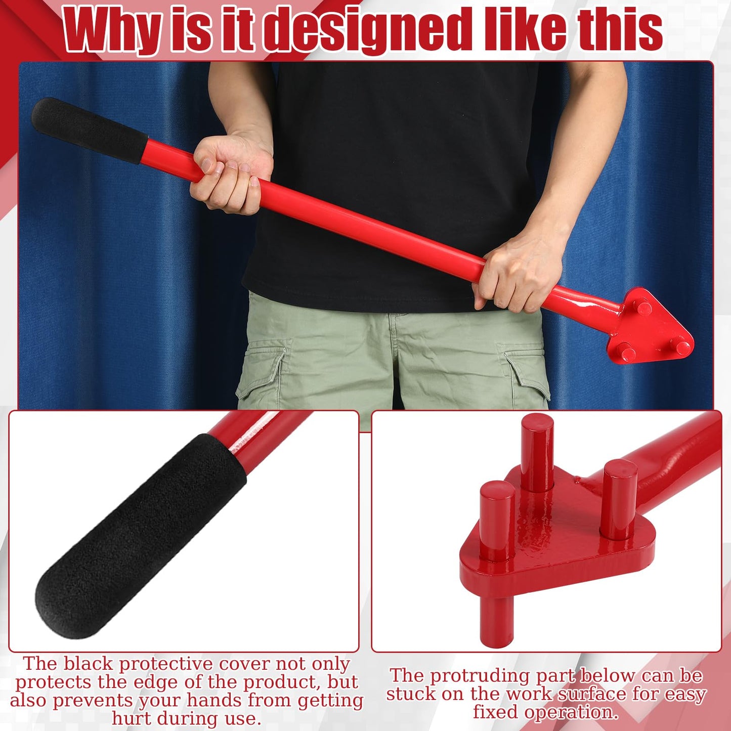 Tondiamo Rebar Bender Manual Hand Operated to 5/8" Bar Reverse Head, Bending Machine Manual Rebar Bender Metal Bending Tools for Flat Steel and Steel Rod, Red