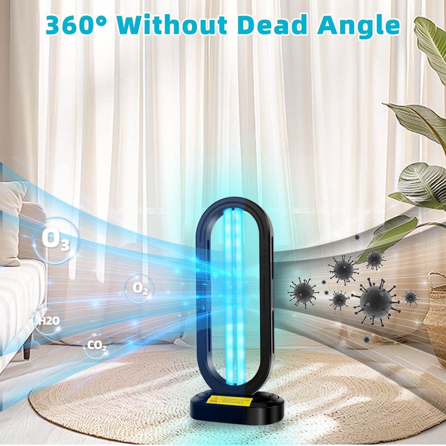 Feefir UV Light Sanitizer,4-Speed Timing and Remote Control UVC Home Disinfection Device,Portable Ultraviolet Light Sanitizer Effectively Mold Remover and Dust Mites,UV Lamp for Whole Room,Black