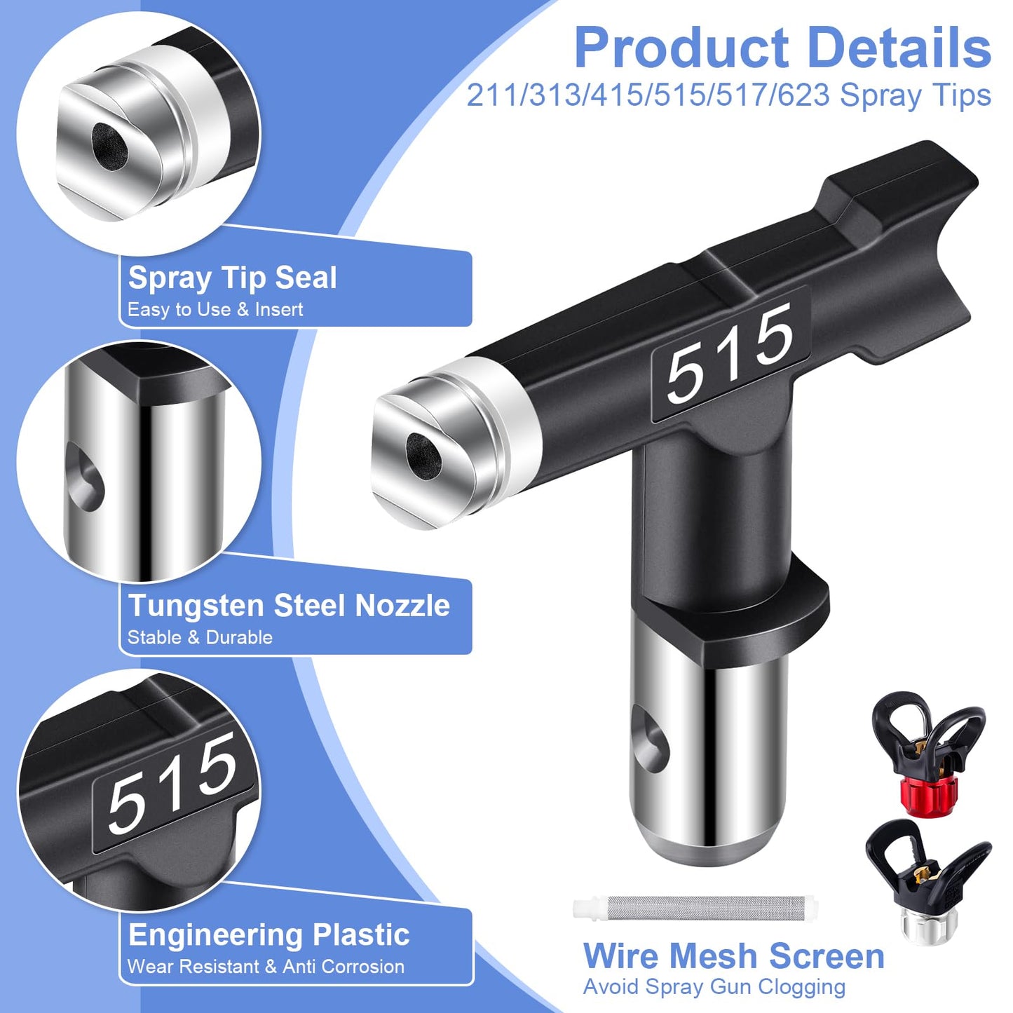 Gyfent 22Pcs Airless Paint Sprayer Gun Kit, 3600PSI Airless Spray Gun with 50Ft High Pressure Hose & 6Pcs Reversible Spray Tips & 4Pcs Extension Rod & 6Pcs Filters & Guide Tool & Nozzle Seat