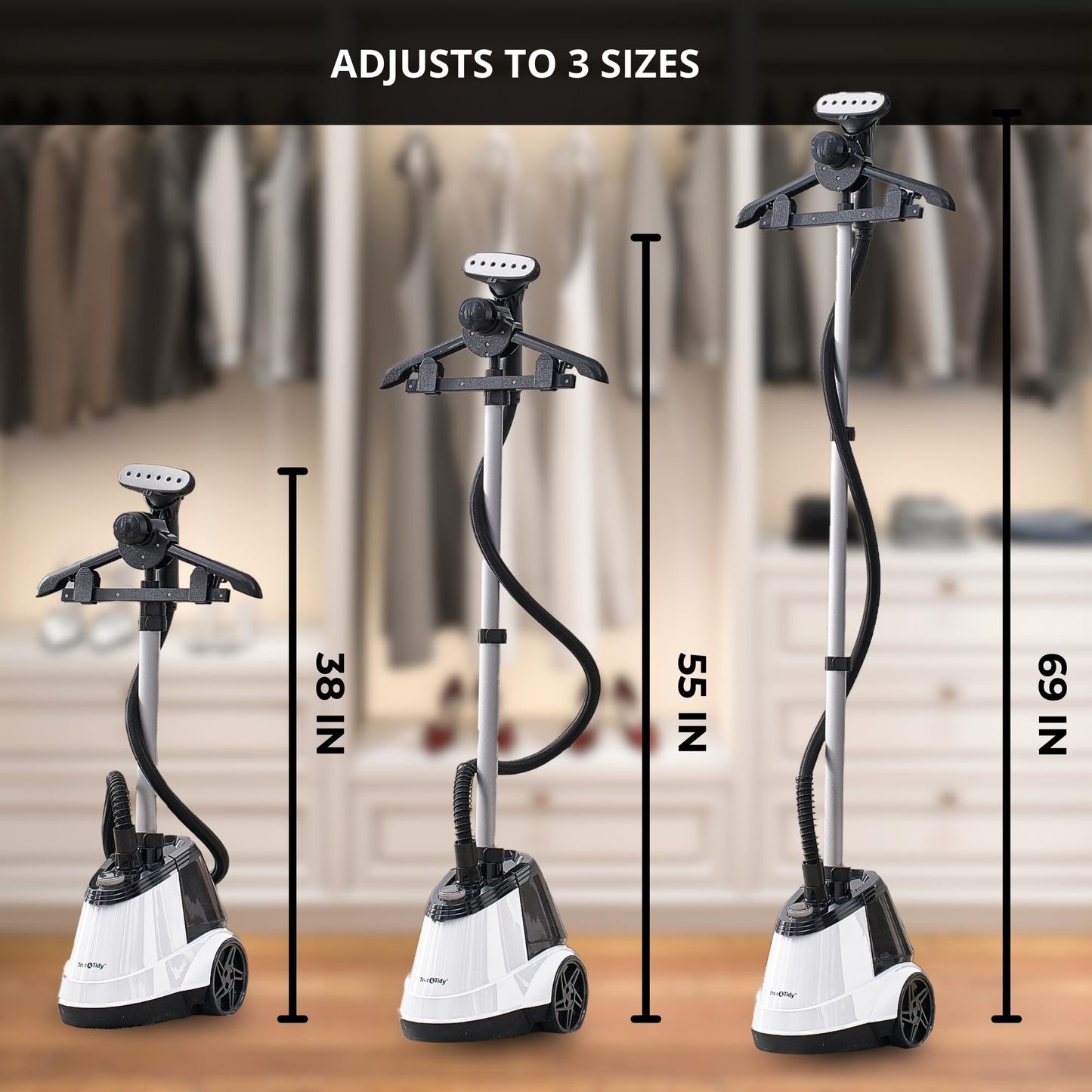True & Tidy® Pro Commercial Garment Steamer with Extra Large 3L (101 oz) water tank, Heavy Duty with 3 Steam Settings, Aluminum Steam Plate, up to 90 mins