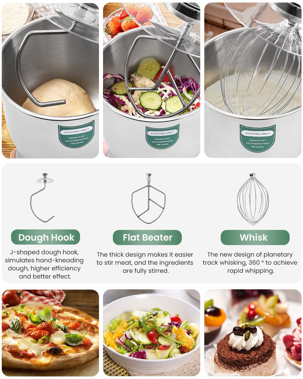 Huanyu Commercial Stand Mixer 10QT 500W Electric Dough Blender with Stainless Steel Bowl 3-in-1 Multifunctional Food Mixing Machine Dough Hook Flat Beater Whisk 110v