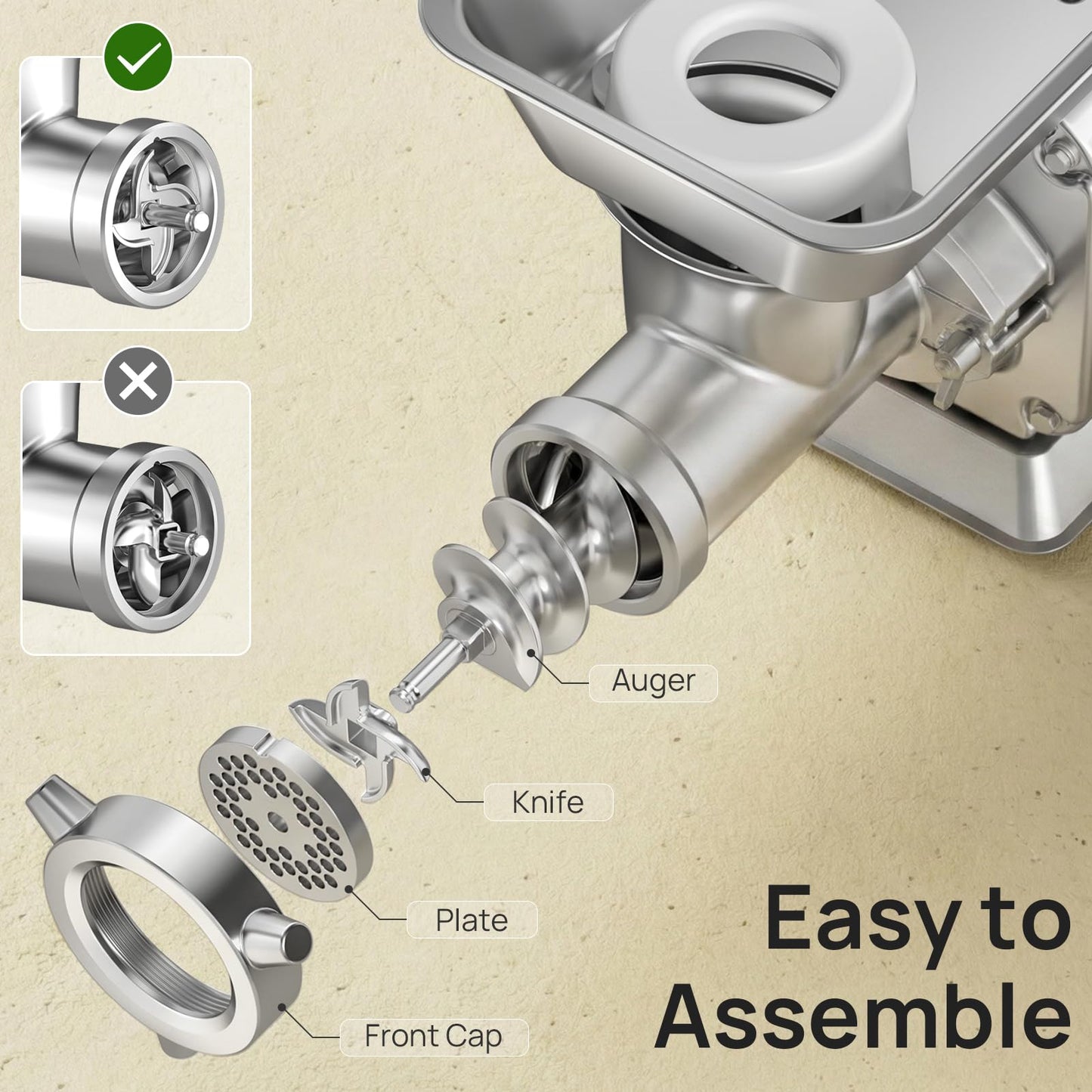 ARINOO Electric Meat Grinder, Grinds Chicken Bones, 1.7 HP Heavy Duty Stainless Steel Commercial #22 Meat Mincer Machine with 2 Plates, 2 Blades and 3 Sausage Tubes for Home Use, 11 Lbs/Min