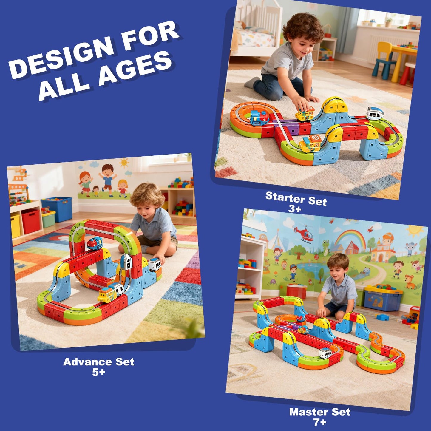3D Infinity Track with Electric Train Set for Kids, Magnetic Monorail Cube Tracks, Magnet Railway Builder, Gravity Defying Rail Cubes Building Toy, DIY Anti-Gravity Flexible Race Track (Starter Set)