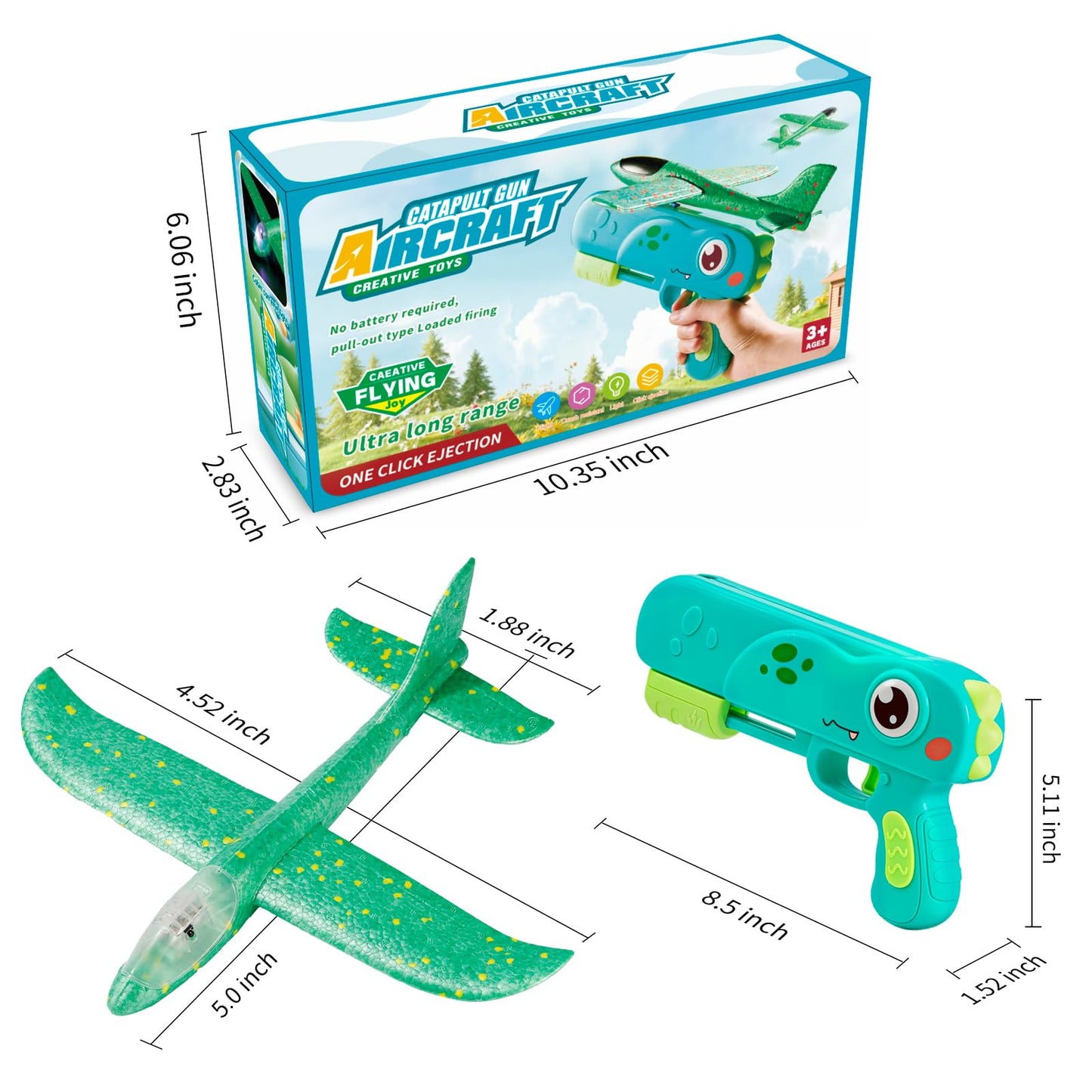 3 Airplane Launcher Toys, 13.2 inch LED Foam Glider Airplane Toys, Suitable for Boys Outdoor Flying Toys, 2 Flight Modes, Birthday Gifts 4 5 6 7 8 9 10 11 12 Year Old Boys and Girls