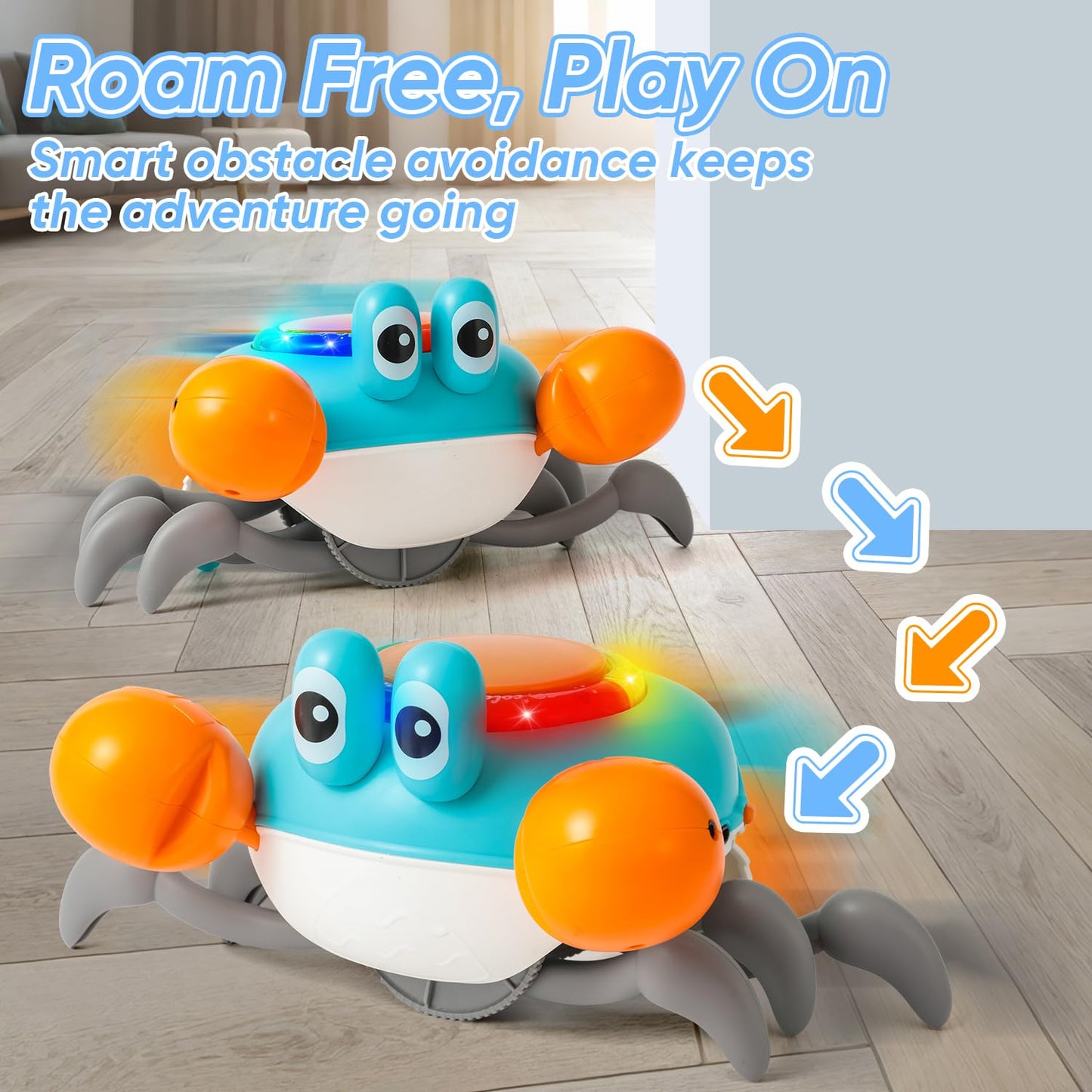 Crab Tummy Time Toys for 1 Year Old Kids, Light-up Dancing Musical Crawling Crab Baby Toy, Early Educational Tummy Time Baby Toys for 6-12 Months Toddlers, Boys and Girls 1st Birthday Gift.(Blue)