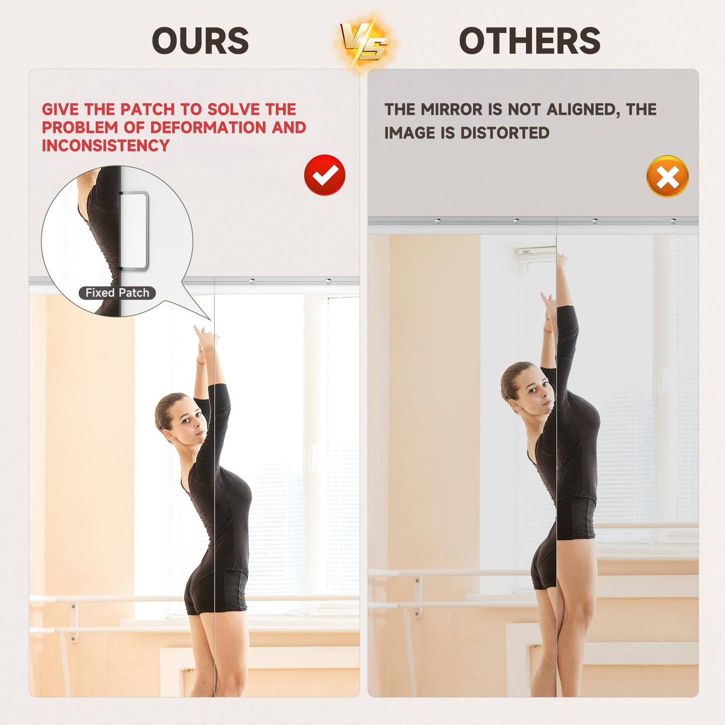 WINNICE 48"x24" 3 Pack Home Gym Mirror Set, Full Body Wall Mounted Fitness Mirrors, 4MM Tempered Glass for Yoga, Dance, Studio with Complete Installation Kit