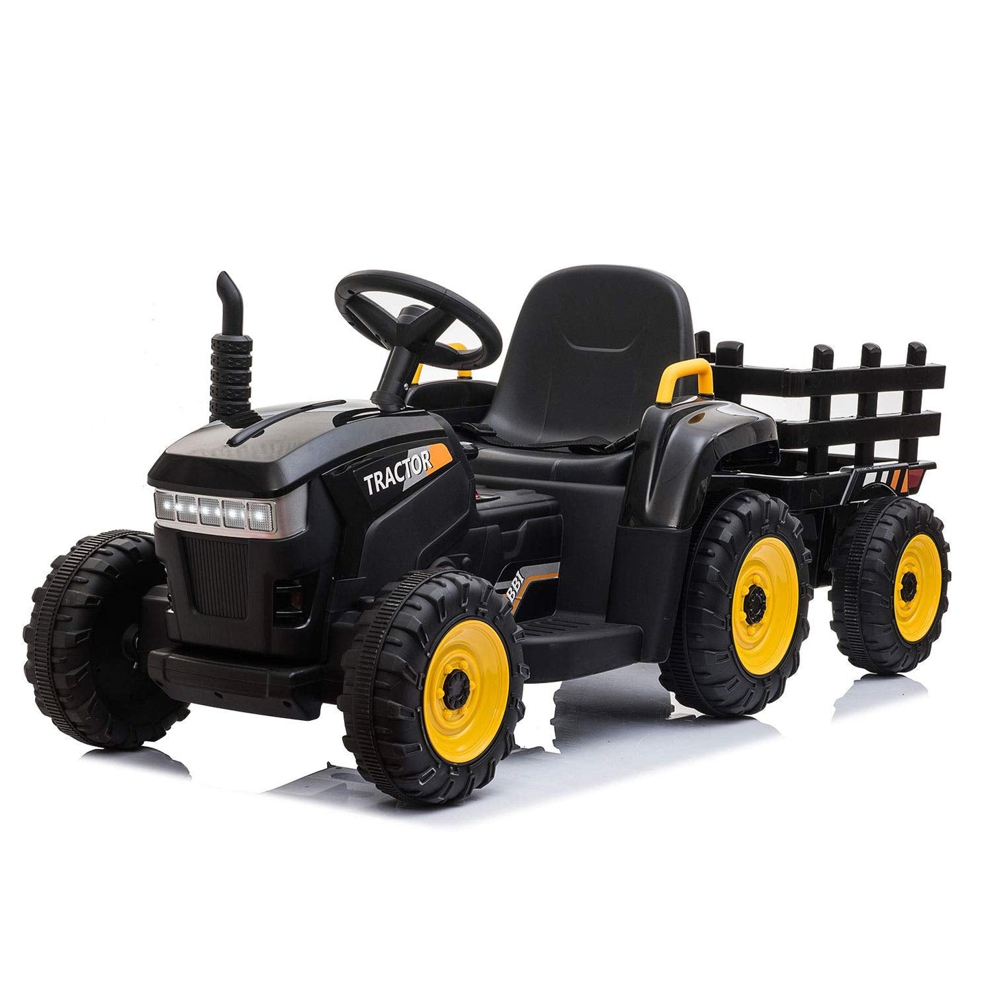 TOBBI Kids Electric Ride On Toy Tractor, Toddlers 12V Battery-Powered Car to Drive, 35W Dual Motor 6-Wheels Trailer Vehicle with 3-Speeds/LED & Horn Functions for Chirdren Aged 3-6-Black
