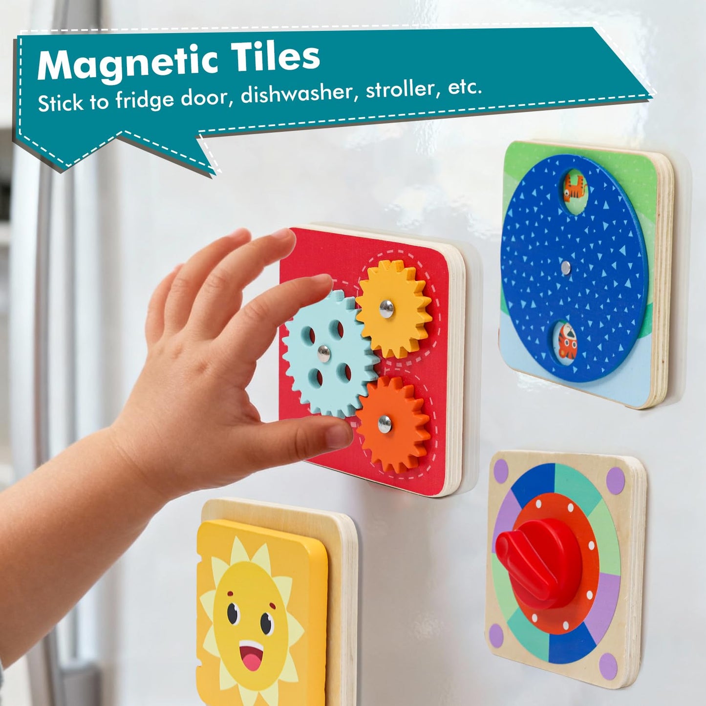 Ancaixin 6-in-1 Montessori Busy Board for 1 Year Old, Magnetic Sensory Toys for Toddler, Wooden Activity Busy Board for 12+ Months Baby, Fine Motor Skills Toys for Boys & Girls, Birthday Gifts 1 2 3
