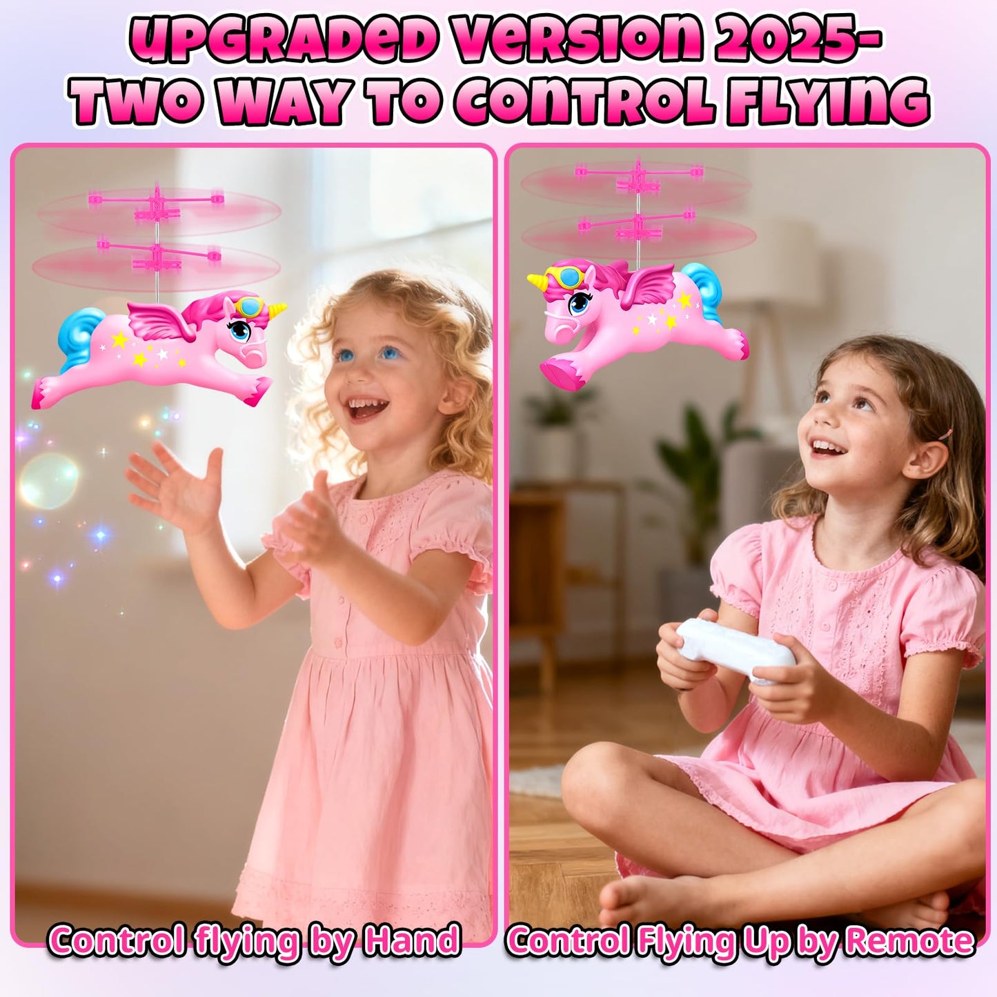 Bloolilies Flying Unicorn Toys for Girls, Magic Flying Fairy Toy Rc & Hand Controlled Unicorn Mini Drone Helicopter Toy with LED Light for Girls Age 6 7 8 9 10 11 12 Years Old Birthday Gift for Kids