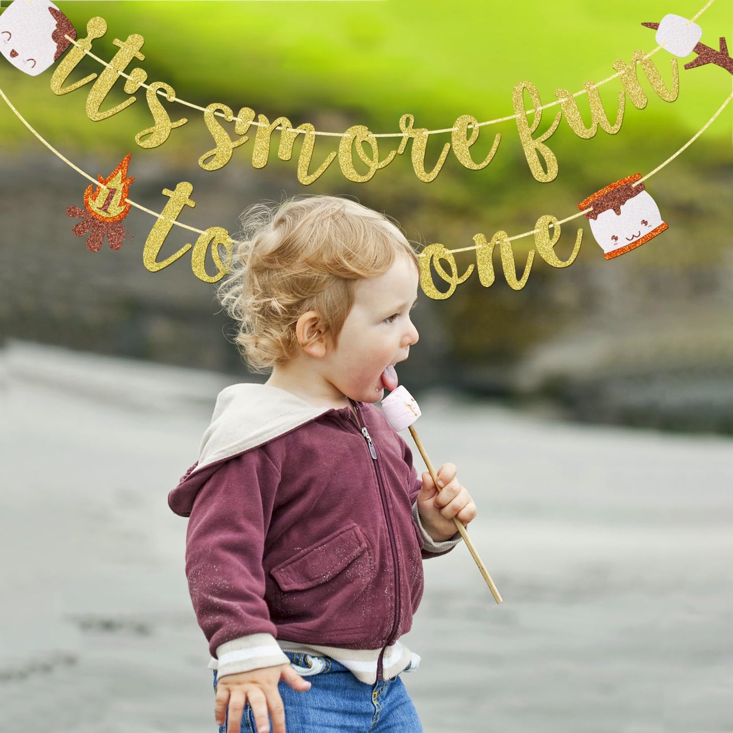 It’s S’more Fun to Be One Banner, Camping Themed 1st Birthday Banner, S'mores Birthday Decor for Baby Boy and Girl, One Happy Camper Decor