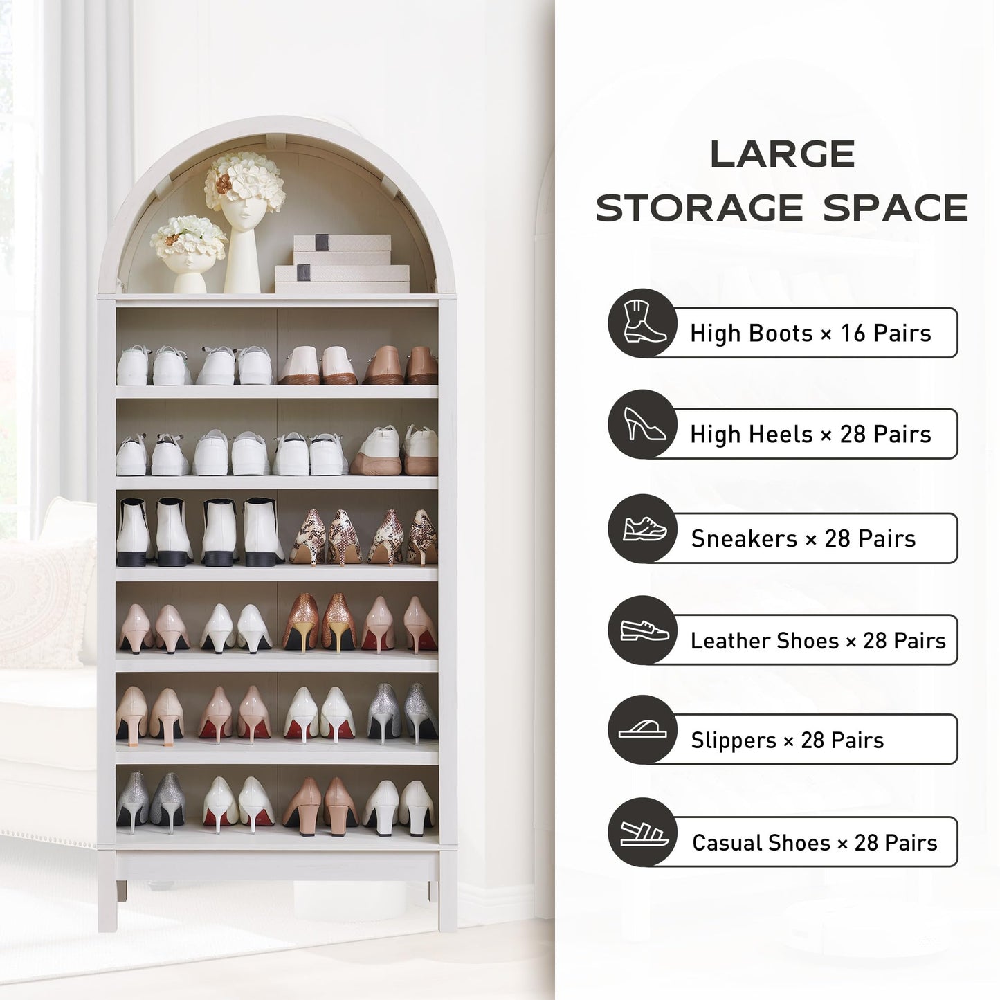 IFGET 71" Tall Arched Bookshelf, 7 Tiers Arch Bookcase with Storage, Modern Farmhouse Book Shelf with Adjustable Shelves, Wood Bookshelf w/Open Display Shelves for Living Room, Office (Antique White)