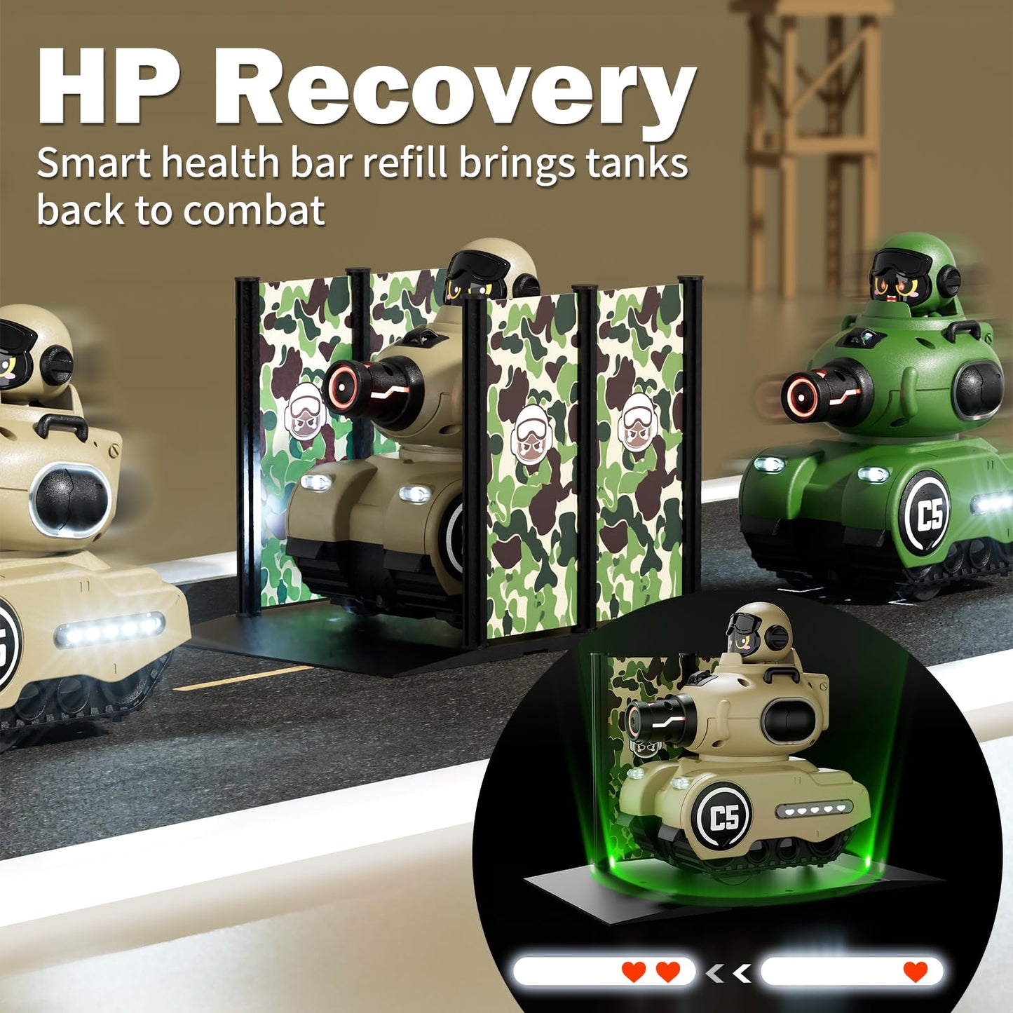 bessome 2 Pack Cute Cartoon Remote Control Battle Tanks with Laser tag|Hobby RC Cars Shoot to Ejected Out|Military Army Toys for 6 7 8 Year Old Boys Girls | Christmas Birthday Easter Gifts for 8-12