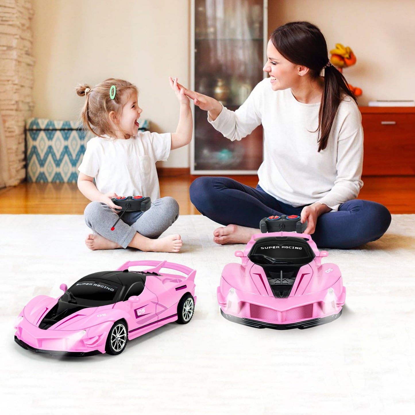 Bloolilies Remote Control Car for Girls, 1:18 Scale Hobby Rc Cars Toys for Kids Toddlers Age 3 4 5 6 7 8-12 Year Old- Model Sports Racing Car with Headlights Birthday Gift, Pink