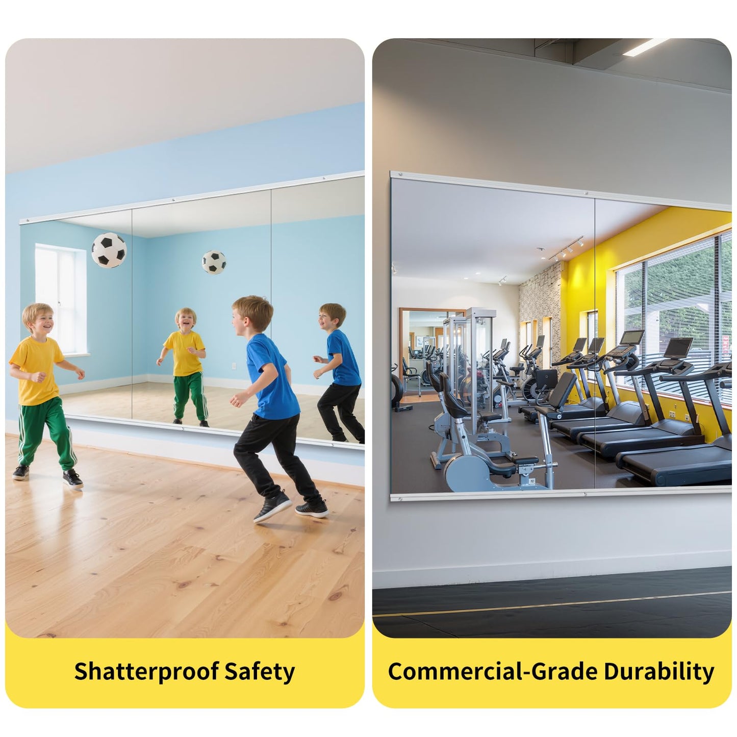 InfiniGlass Home Gym Mirror - 48x24 Inch, 3PCS Frameless Tempered Glass Full Body Mirror for Wall Mount - Ideal for Yoga, Workout, Bedroom, Dance Studio (Silver)