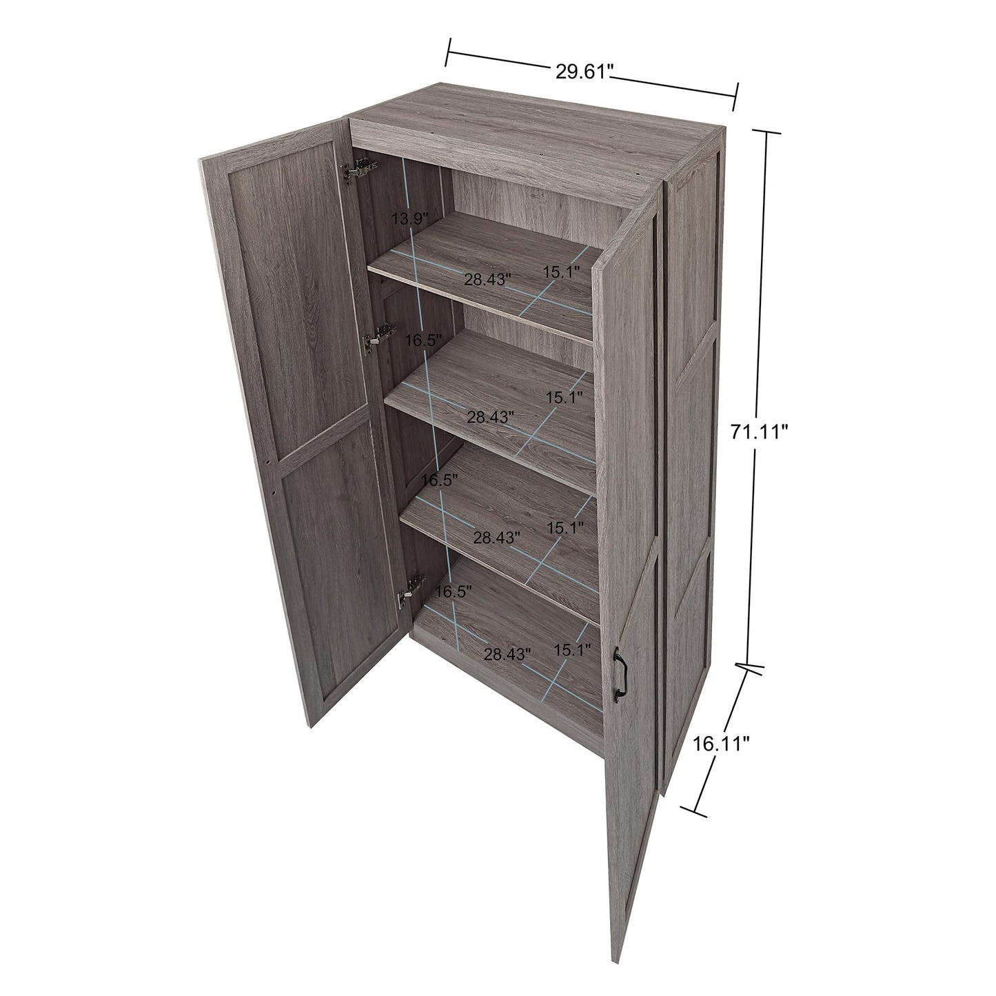 Manhattan Comfort Cornelia Modern Storage Cabinet with Doors and Shelves 2.0 - Tall Freestanding Wardrobe Closet with 4 Adjustable Cubbies for Bedroom or Linen Use, Set of 1, Grey