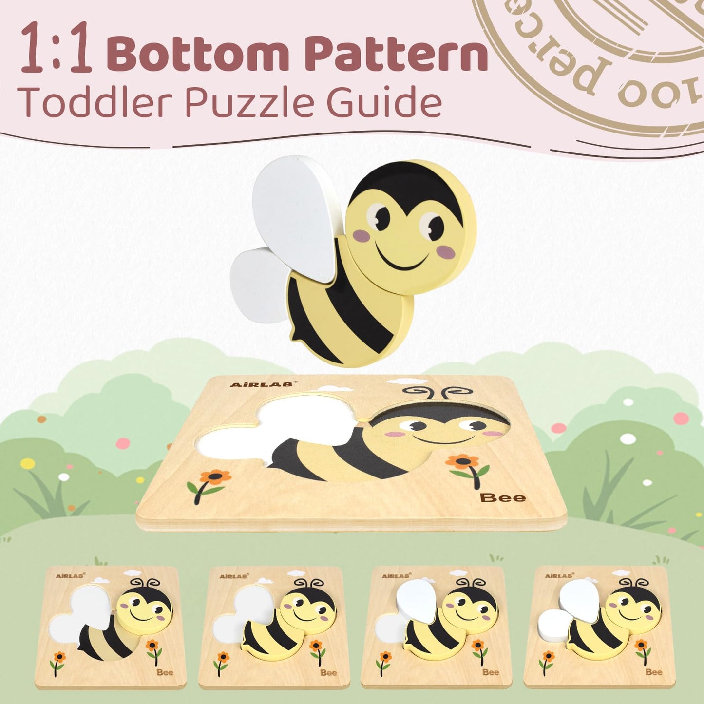 Wooden Toddlers Puzzles Animals Shape Puzzle Educational Toys Gift for Boys Girls Baby Travel Daycare Portable Toy with Drawstring Bag Pack of 4