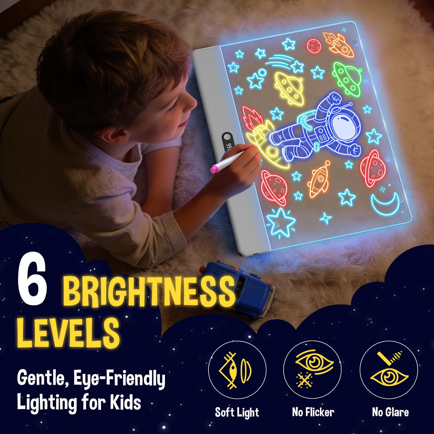 High Grade Led Drawing Board for Kids with 8 Light Effects, 16" Rechargeable Wireless Dry Erase Glow Note Doodle Pad, Acrylic Dry Erase Board with Stand, 2026 Birthday Gifts for Boys & Girls Ages 3–12