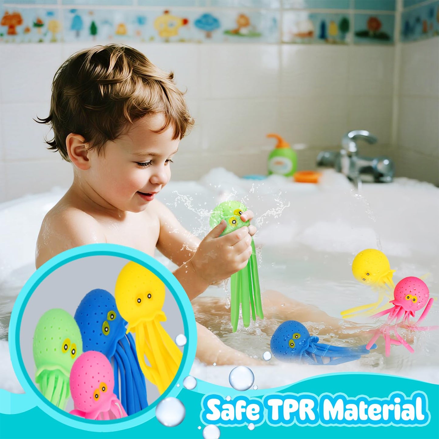 4 Pcs Octopus Water Balls Bath Toy, Sensory Stress Relief Floating Pool Beach Bathtub Toy Reusable Water Bomb Splash Balls, Easter and Christmas Goodie Bag Fillers for Baby Toddler Kids