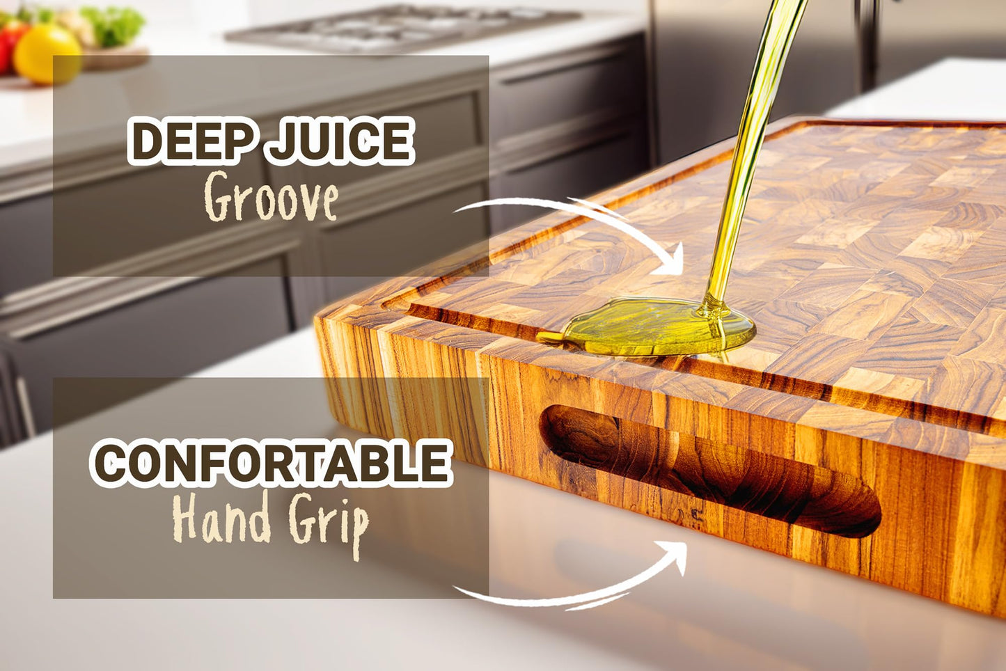 Premium Teak Wood Butcher Block Cutting Board Set - Complete Set with End Grain Board, Wood Wax & Applicator - Ideal Cutting Board Set for Home Cooks & Chefs. Improve your Cooking Experience Today