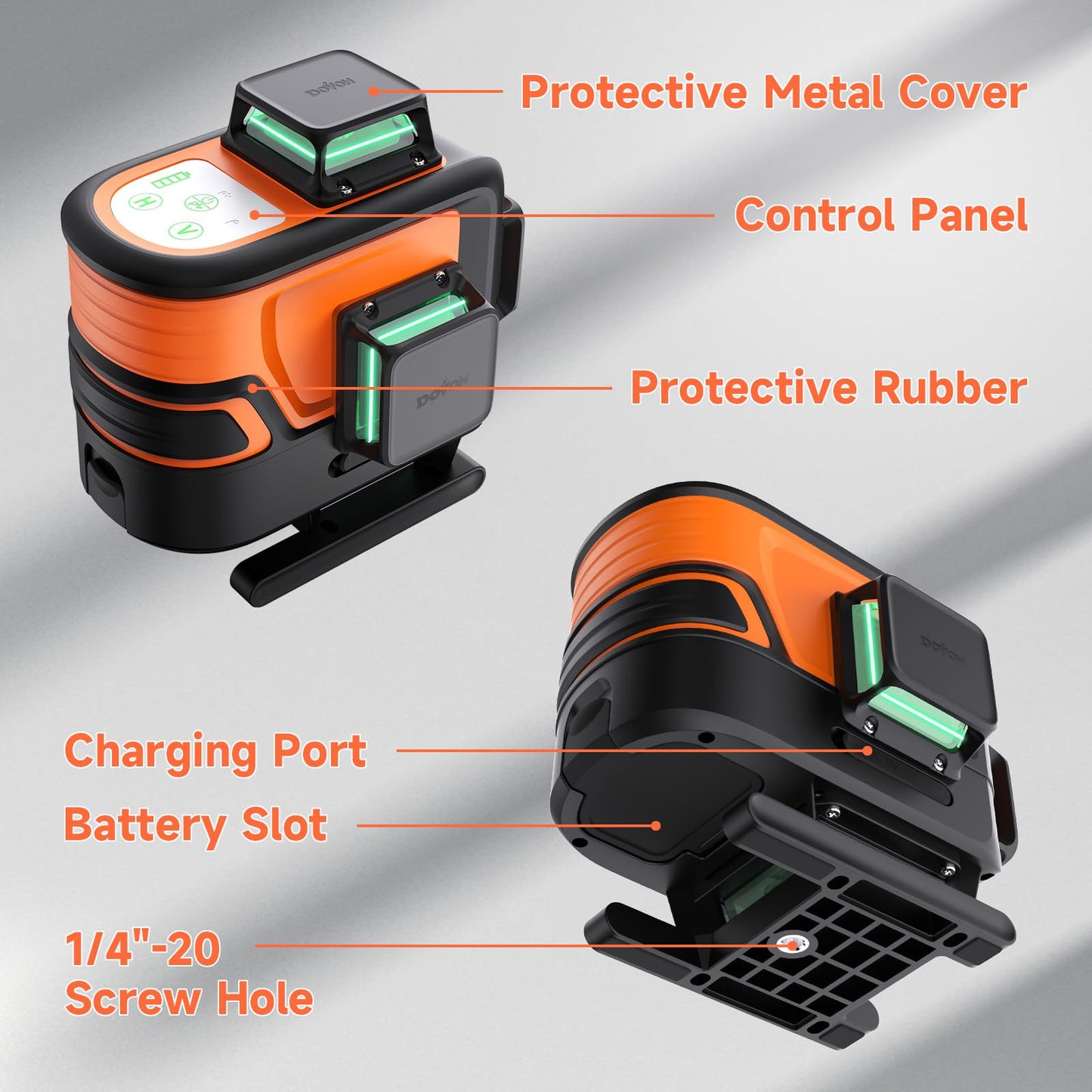 DOVOH 4D Laser Level 360 Self Leveling : High Accuracy Green Beam Rechargeable 4x360 Floor Laser Levels for Construction Tiling Ceiling Framing, Class Ⅱ, P4-360G