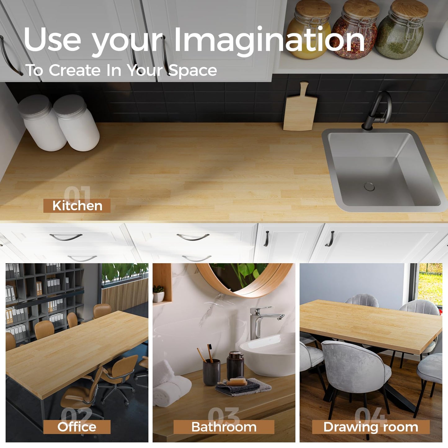 Butcher Block Countertop Table Top - 6ft L x 25" W Unfinished Solid Wood Countertop Unfinished Surface for DIY Washer Dryer Cutting Board Kitchen - 1.5in Thick