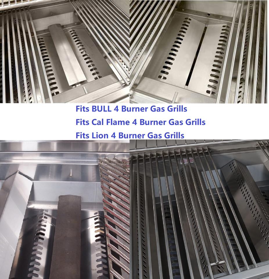 GRILLJOB 4pcs 16516 Stainless Steel Burners for Bull Grill Replacement Parts + 4pcs 16631 Flame Tamer Flavor Bar + 3pcs 16520 Heat Plate Shield Set,Fits for Bull, Lion, Cal Flame 4 Burner Gas Grills