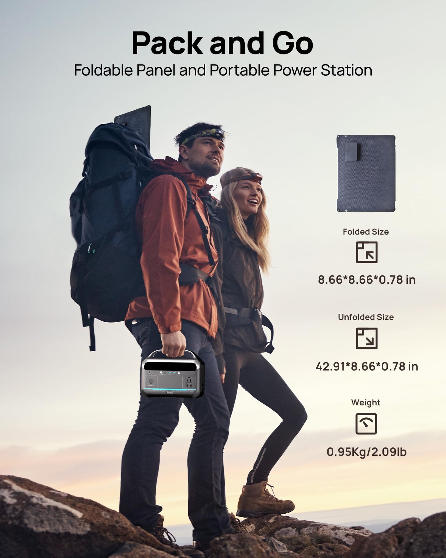 Portable Power Station 350W with 40W Foldable Solar Panel, 288Wh LiFePO4 Battery Solar Generator,110V/600W Surge Backup,Outdoor Power Bank for Hurricane Emergency,RV,Camping,Laptops,Off-Grid living
