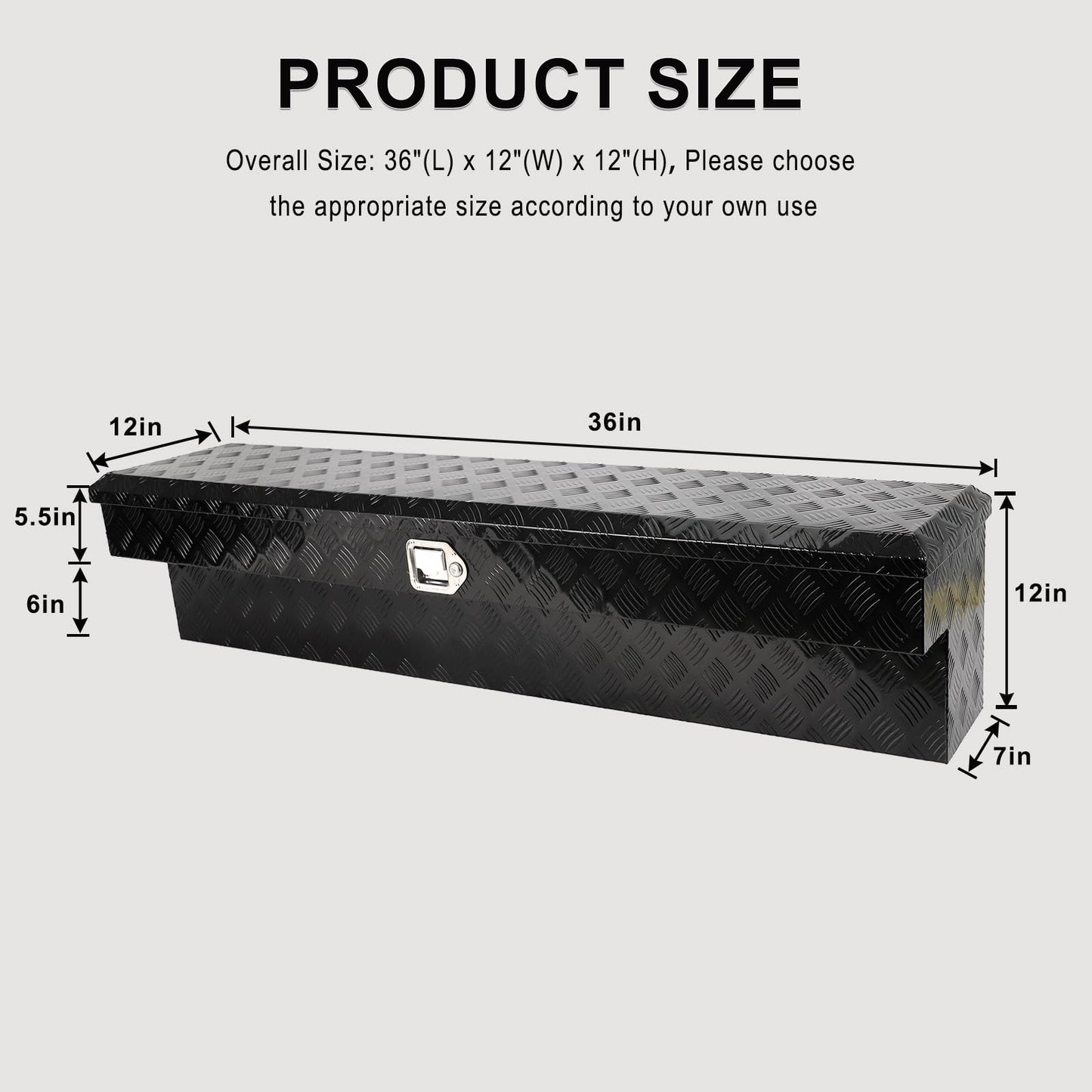PRUNkuar 36 Inch Side Mount Truck Tool Box Aluminum for Pickup Truck Bed Toolbox Trailer Storage Black