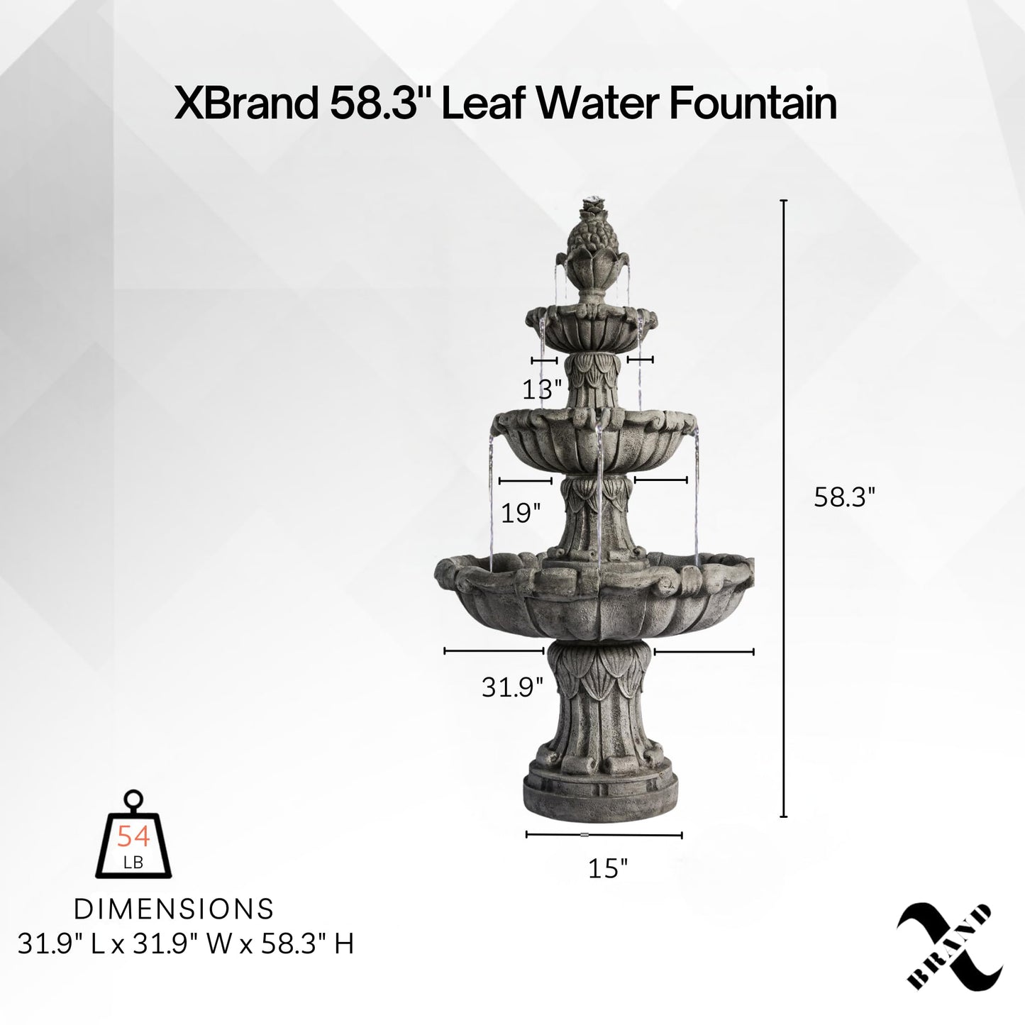 XBrand 58.3" 3-Tier Outdoor Freestanding Water Fountain - Classic Leaf Design