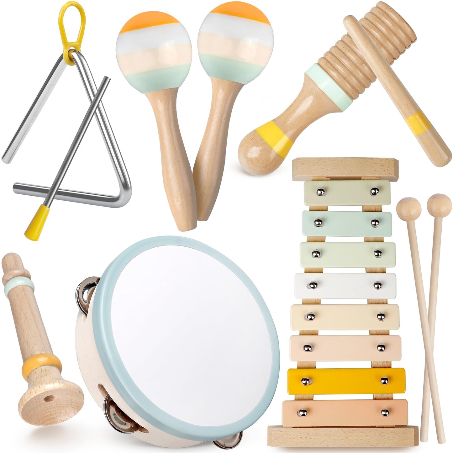 Baby Musical Instruments - Toddler Musical Toys Montessori Wooden Xylophone Maracas Tambourine Percussion Set for 1 2 3 Year Old, Kids Educational Music Learning Toys, Birthday Gifts for Boys Girls