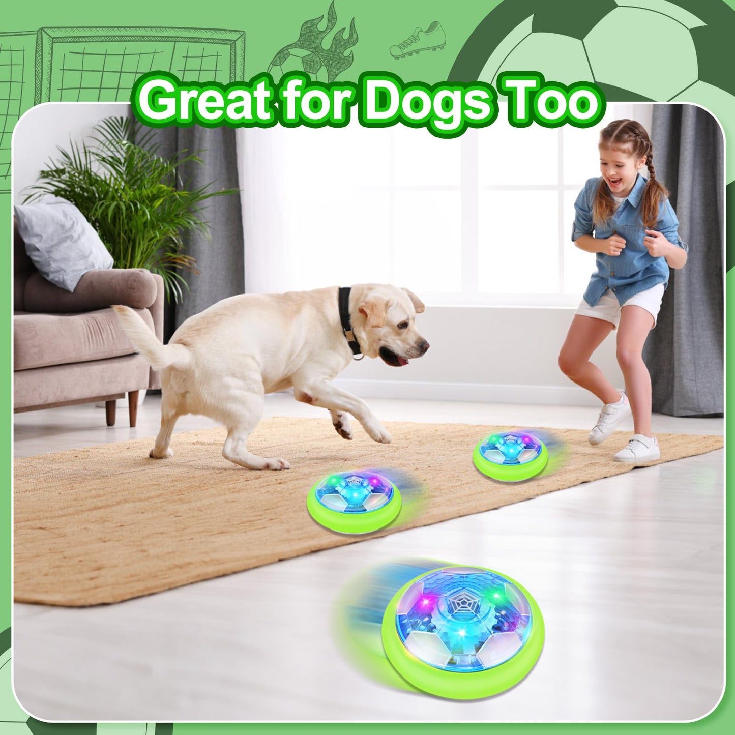 Growsland Hover Soccer Ball with 2 Goals - Rechargeable Air Floating Soccer Toy with LED Lights and Foam Bumper, Indoor Games for Kids 4-8-12, Toys Gifts for 3 4 5 6 7 8 9 Year Old Boys Girls