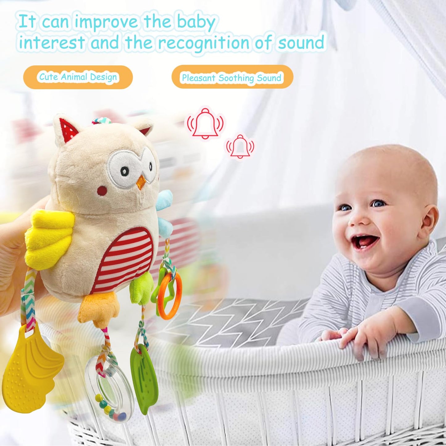 Cylazo Baby Hanging Toys, Plush Animal Stuffed Sensory Toys for Carseat Stroller Car Seat Crib Play Gym, Baby Toys for 0 3 6 9 12 Months, Baby Boys and Girls Gift (Owl)