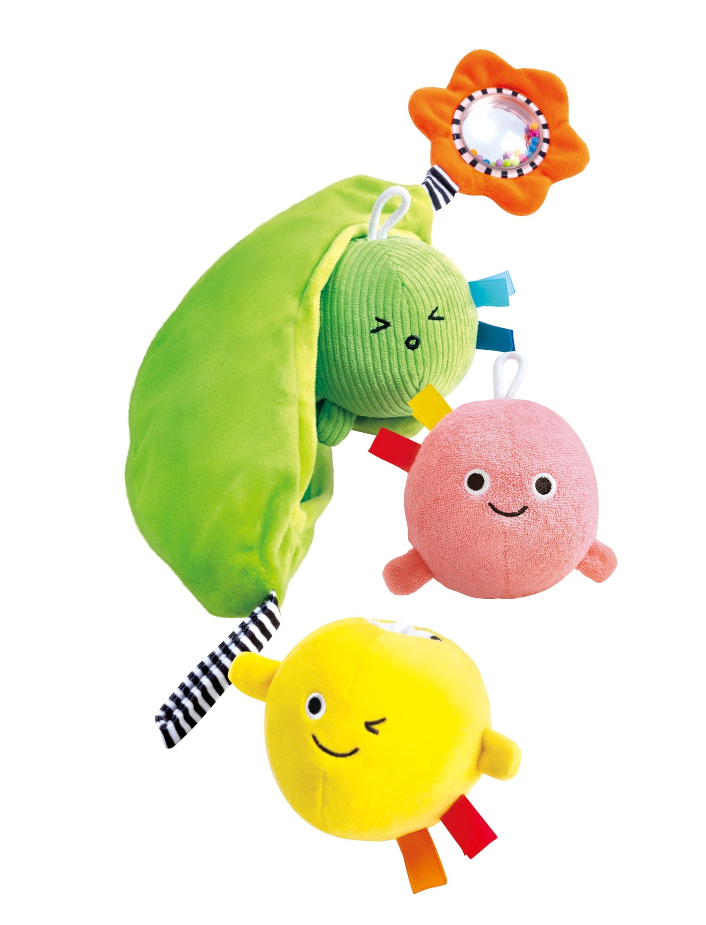 Hape Pea Pod Pals Sensory Baby Toy - 3 Textured Plush Peas with Sounds, Crinkle & Rattle, Stroller & Car Seat Travel Toy for Fine Motor Skills, Multi-Sensory Development for Babies 6 Months+
