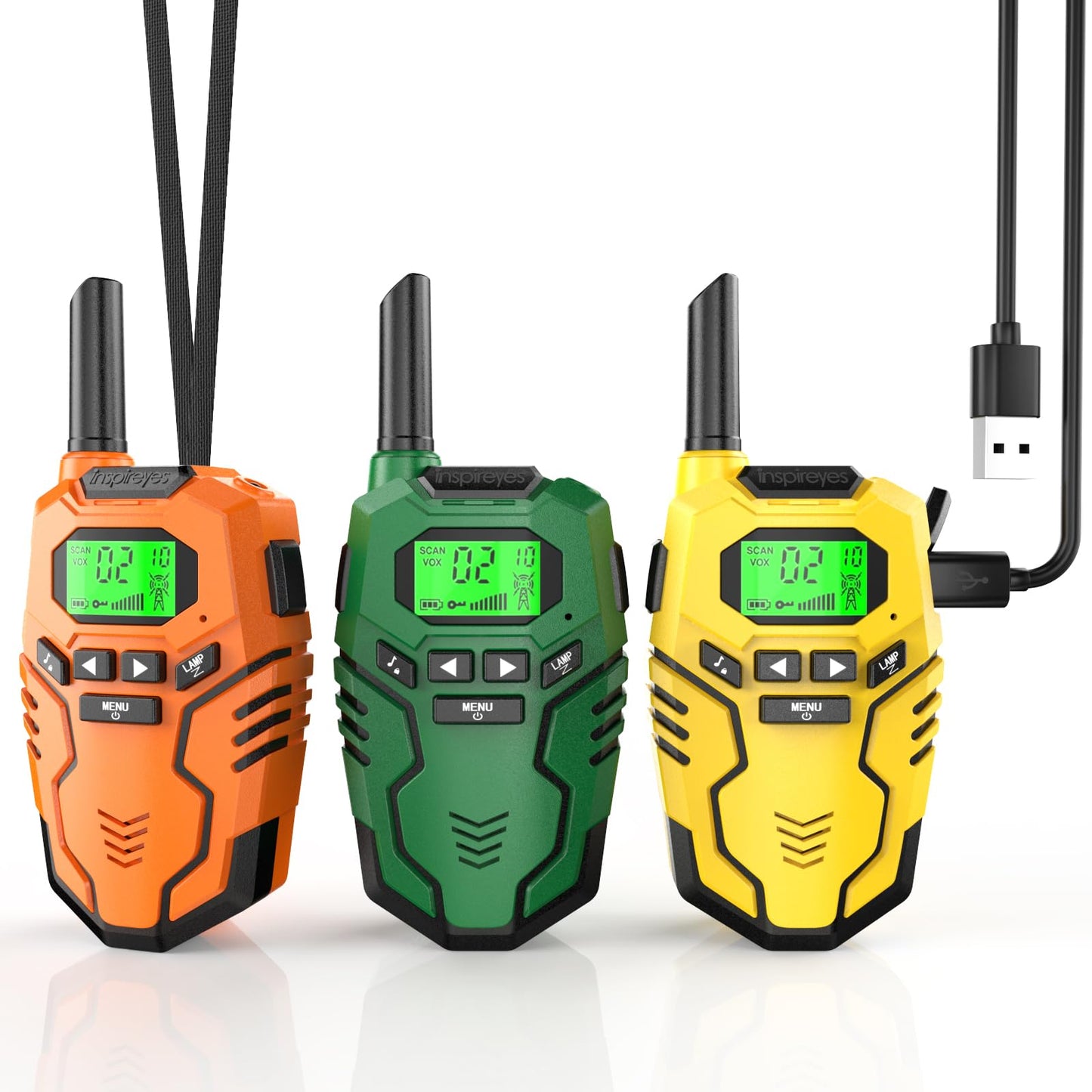 Inspireyes Walkie Talkies for Kids Rechargeable,Long Range 2 Way Radio, Outdoor Camping Games Party Toys for 3 4 5 8-12 Year Old Boys Birthday Xmas Gift for Kids, 3 Pack