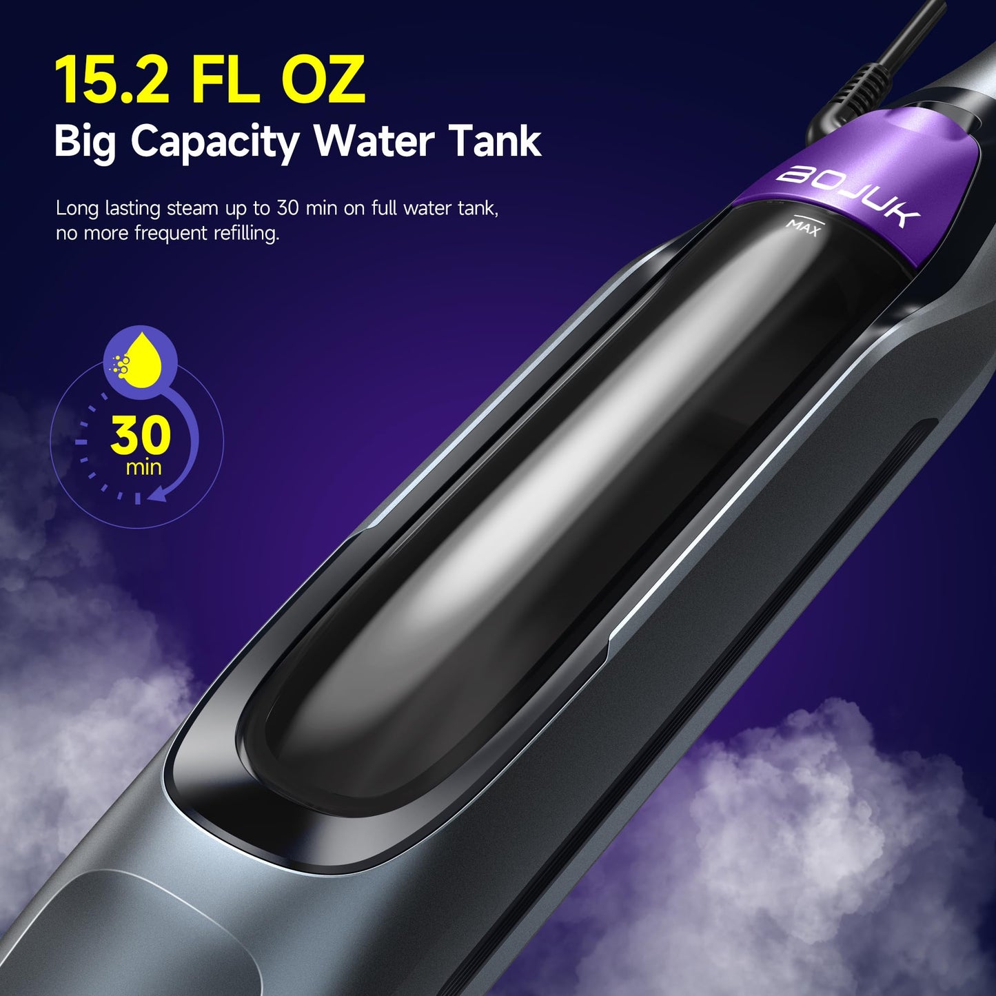 BOJUK Scrubbing Steam Mop, Steam Mops for Floor Cleaning with Rotating Pads, 4 Cleaning Modes & LED Headlights, Swivel Steering,Safe for all Sealed Hard Floors F2