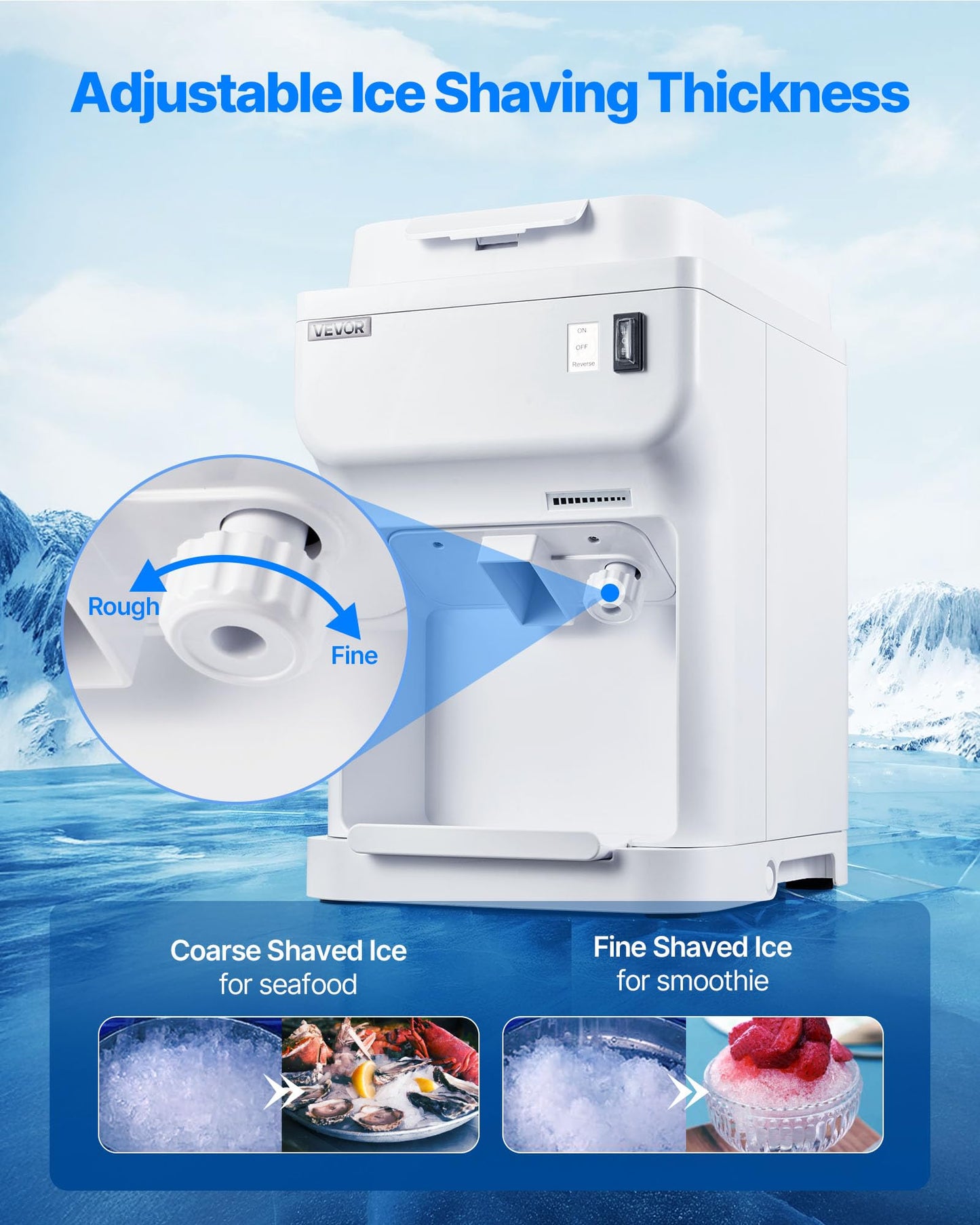 VEVOR Commercial Ice Shaver Crusher, 220lbs Per Hour Electric Snow Cone Maker with 4L Ice Cube Box, 350W 1500RPM Tabletop Shaved Ice Machine for Parties Events Bar, Home and Commercial Use (White)