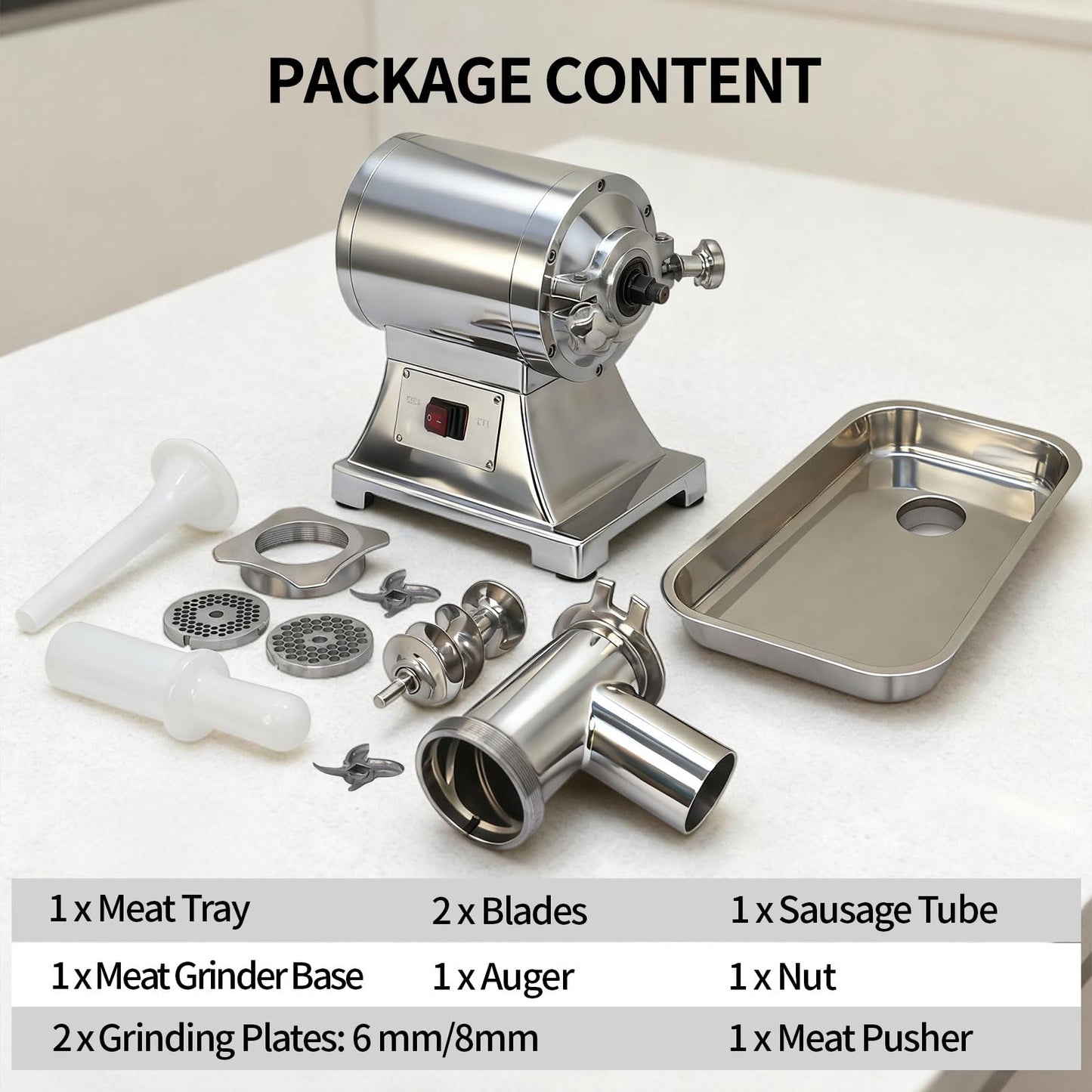 Heavy Duty Commercial Meat Grinder Machine 1.5 HP, 1100W, 330LB/h Stainless Steel Electric Meat Mincer with 2 Blades & Meat Pusher Ideal for Home Kitchen, Hotel, Restaurant