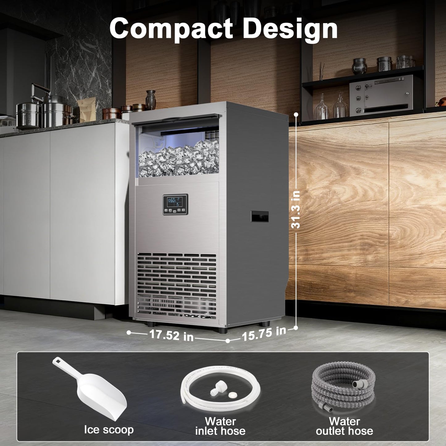 Antarctic Star 100lb/24H Commercial Ice Maker, 29lb Storage, Adjustable Ice Thickness & Touch Control, 45 Cubes/Cycle for Home/Bar/Restaurant