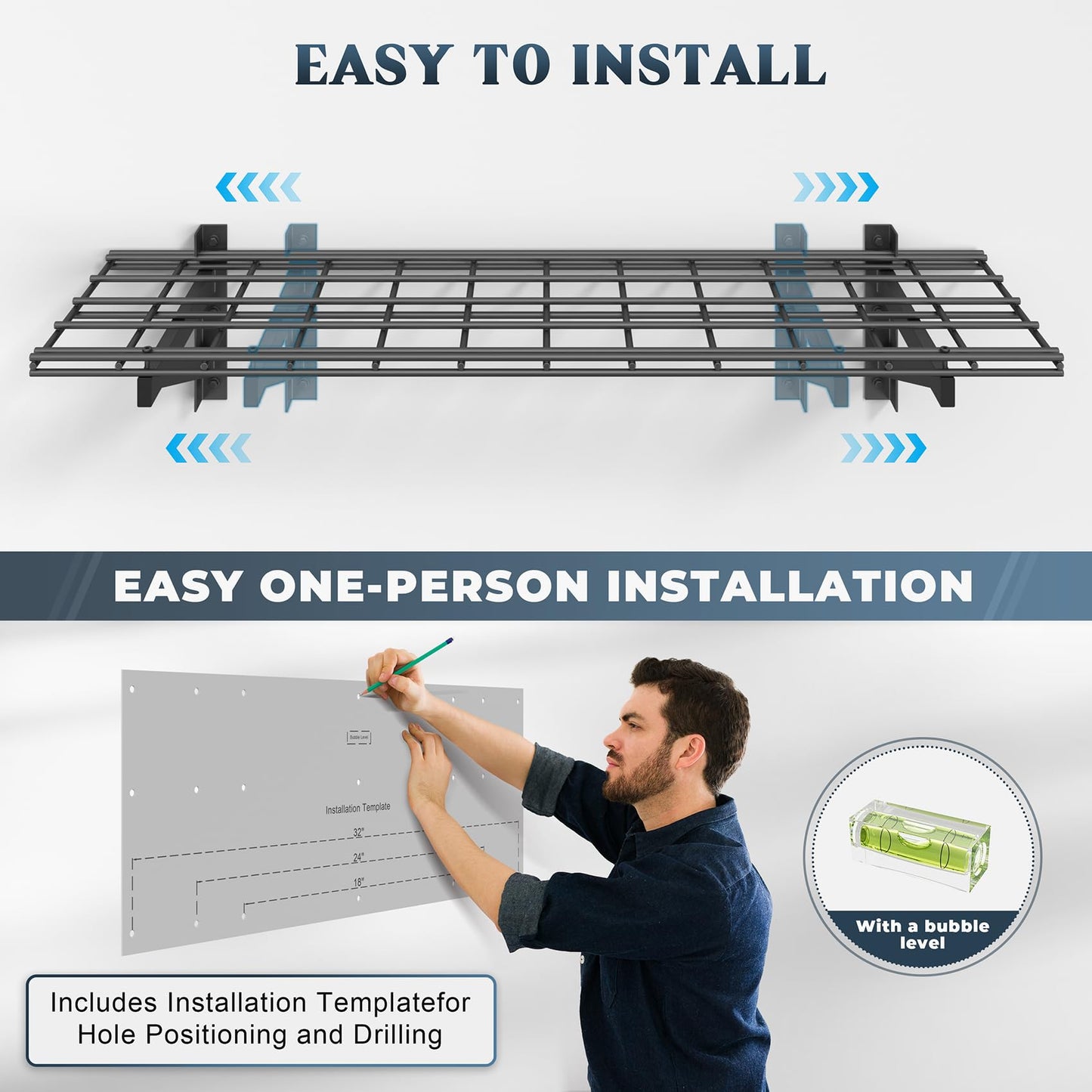 Jusgym 4X8FT Overhead Garage Storage Rack and 2 Pack Heavy Duty Garage Wall Shelving Set (1x4ft)