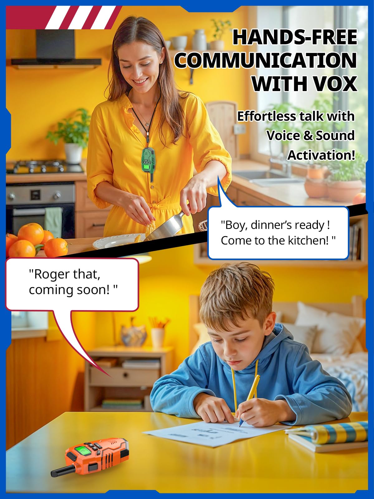 Walkie Talkies for Kids Toys Rechargeable, Long Range 2 Way Radios, Outdoors Park Hiking Road Trip Toys for 3-12 Year Old Boys, Birthday Xmas Gift for Kids, 2 Pack