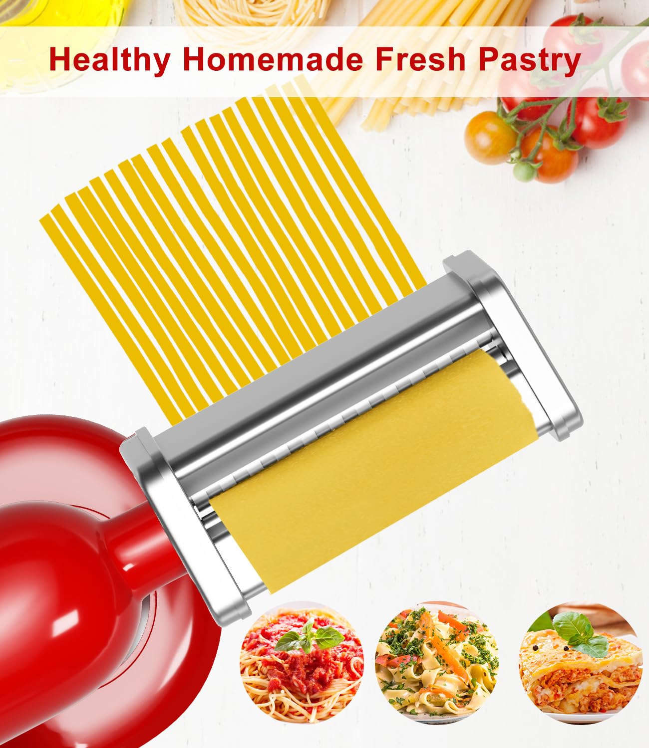 3 PCS Pasta Maker Attachments for All KitchenAid Stand Mixers, Pasta Accessories Including Pasta Roller, Fettuccine Cutter, and Spaghetti Cutter for Noodle Ravioli, 304 Stainless Steel,Cleaning Crush