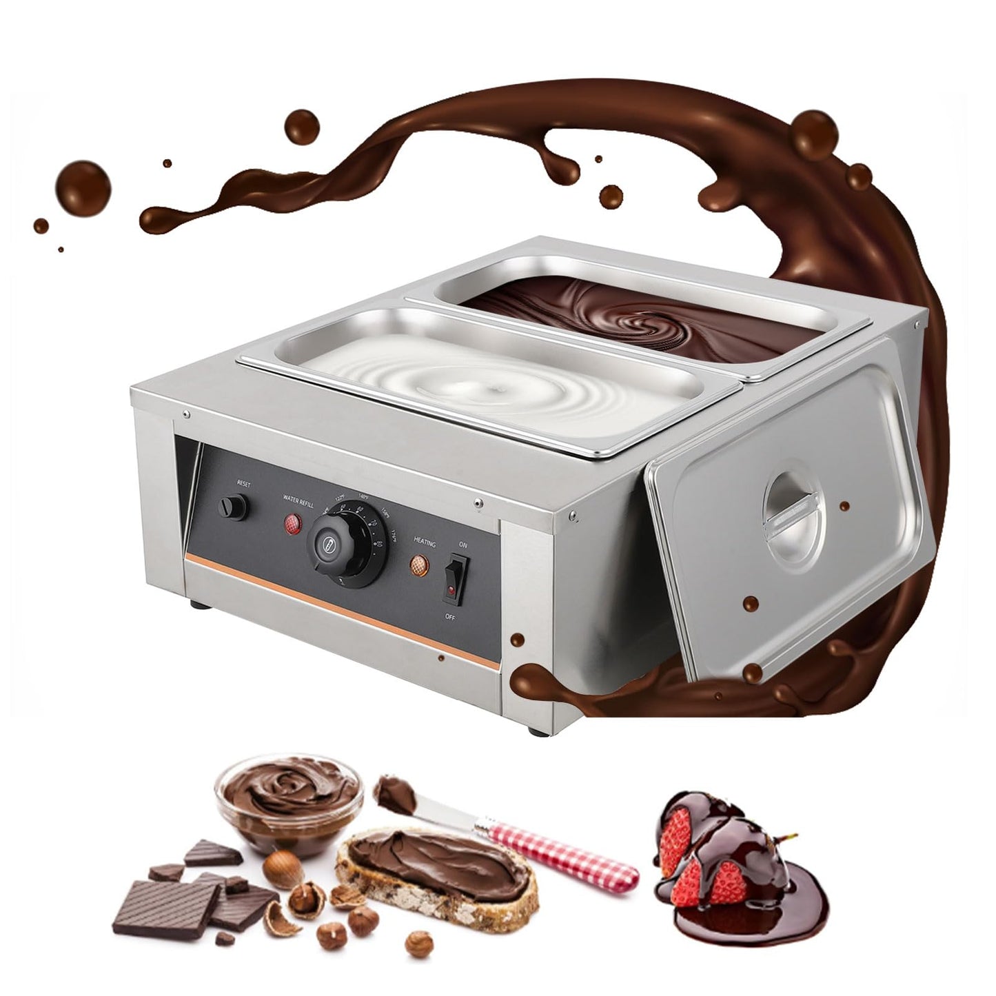 Takywep Chocolate Tempering Machine - 3.3L*2 Tanks, 18 Lbs Capacity, Temp Control 86~176℉, 1500W Stainless Steel Electric Food Warmer for Chocolate/Milk/Cream Melting