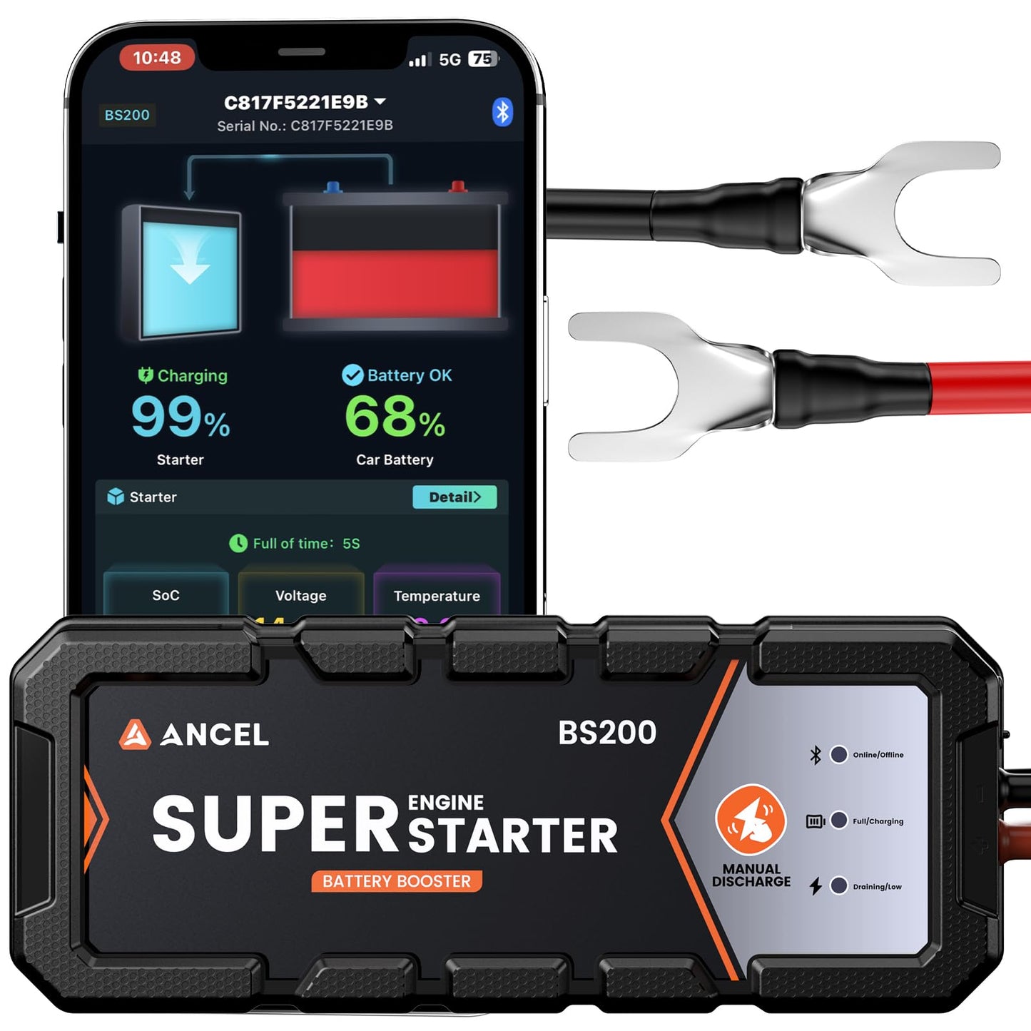 ANCEL BS200 Super Starter - Permanent Connected Starting System with Super Capacitor, Car Battery Jump Booster & Health Monitor via App, -40℉~176℉ in-Cabin Jump Box for 3.0L Vehicles