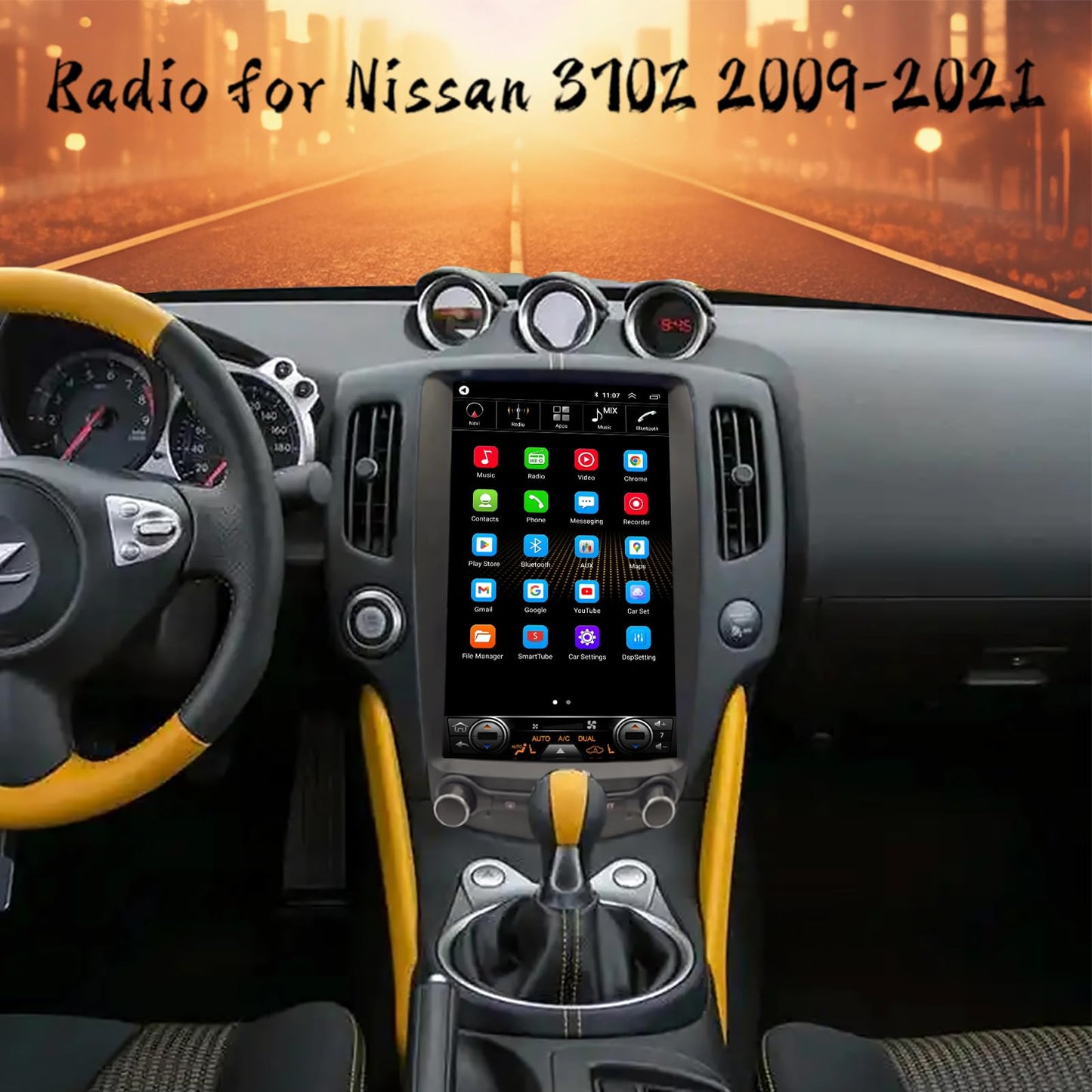 HoeeNilsa for Nissan 370Z 2009-2021 Android 14 Car Stereo Radio 13.8-Inch 370Z Tesla Style Vertical IPS Touchscreen with GPS Navigation DSP Multimedia Player Build in Wireless Carplay Bluetooth