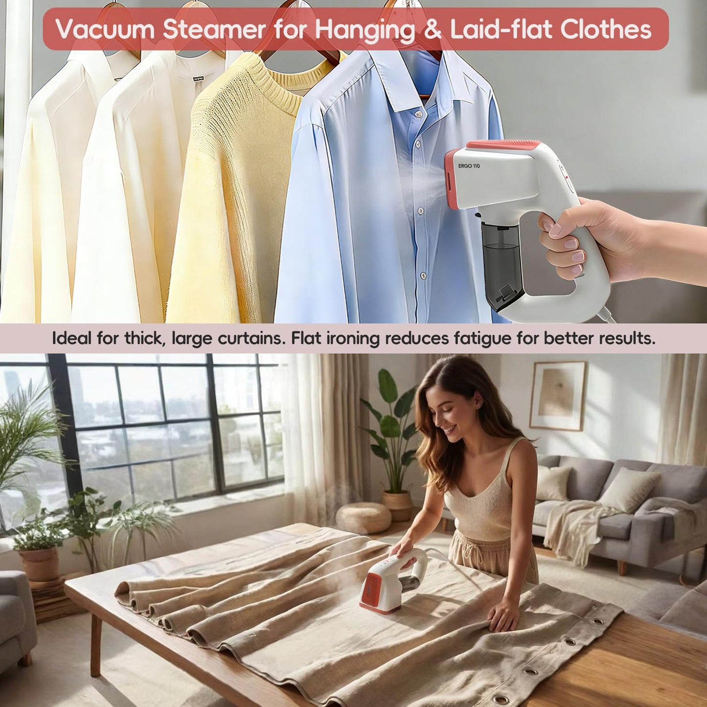 3DOEX Vacuum Steamer for Clothes, 2000Pa&3600Pa Suction Handheld Clothes Steamer,2 in 1 Portable Travel Steamer for Clothes,Garment Steamer With 122ml Water Tank (for 110-120V) (Pearl White)