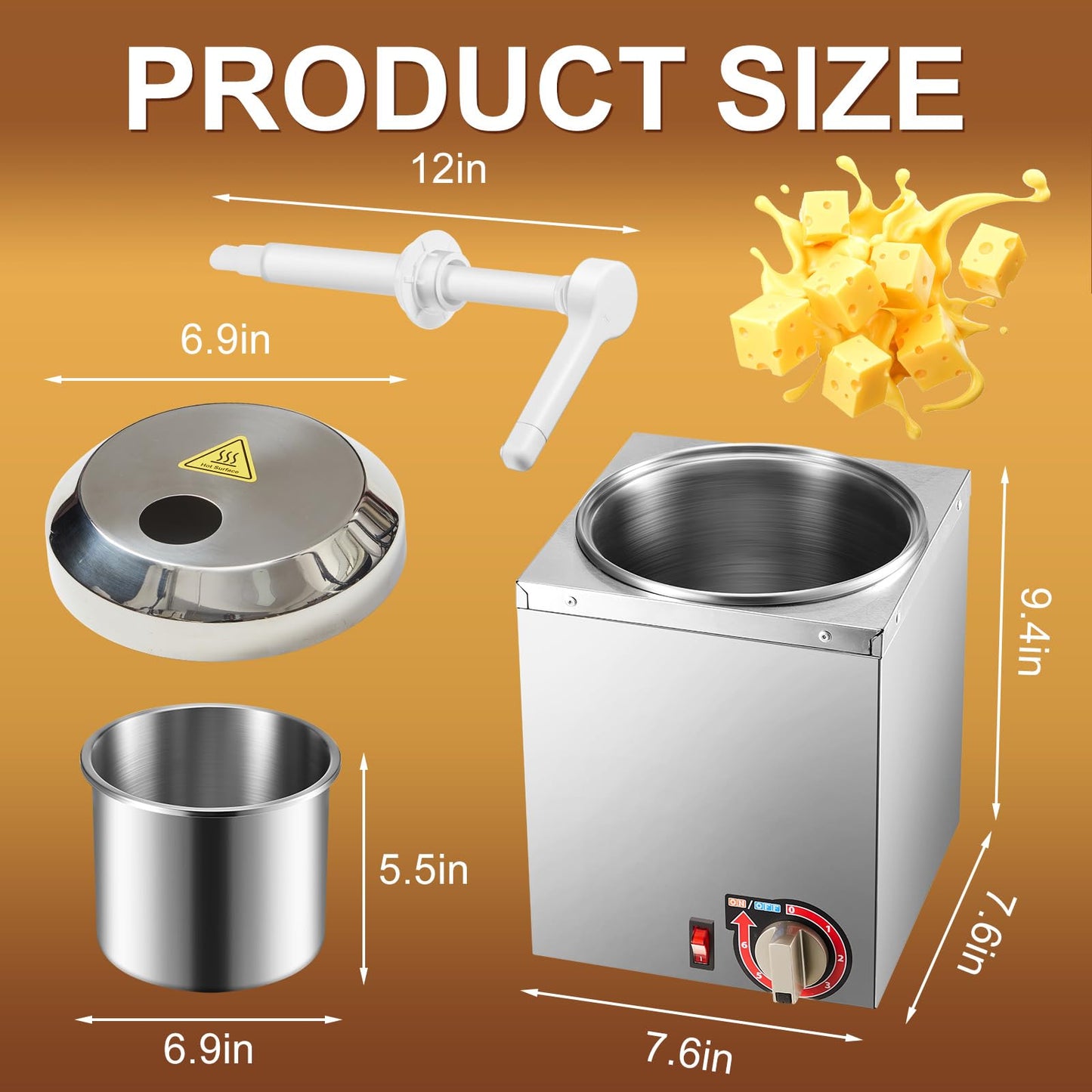 Nacho Cheese Dispenser with 2 Pcs Pump, 2.64 Qt Stainless Steel Hot Fudge Sauce Warmer with 6-Level Temperature Control, Nacho Cheese Machine for Chocolate, Caramel, Back to School Party Supply